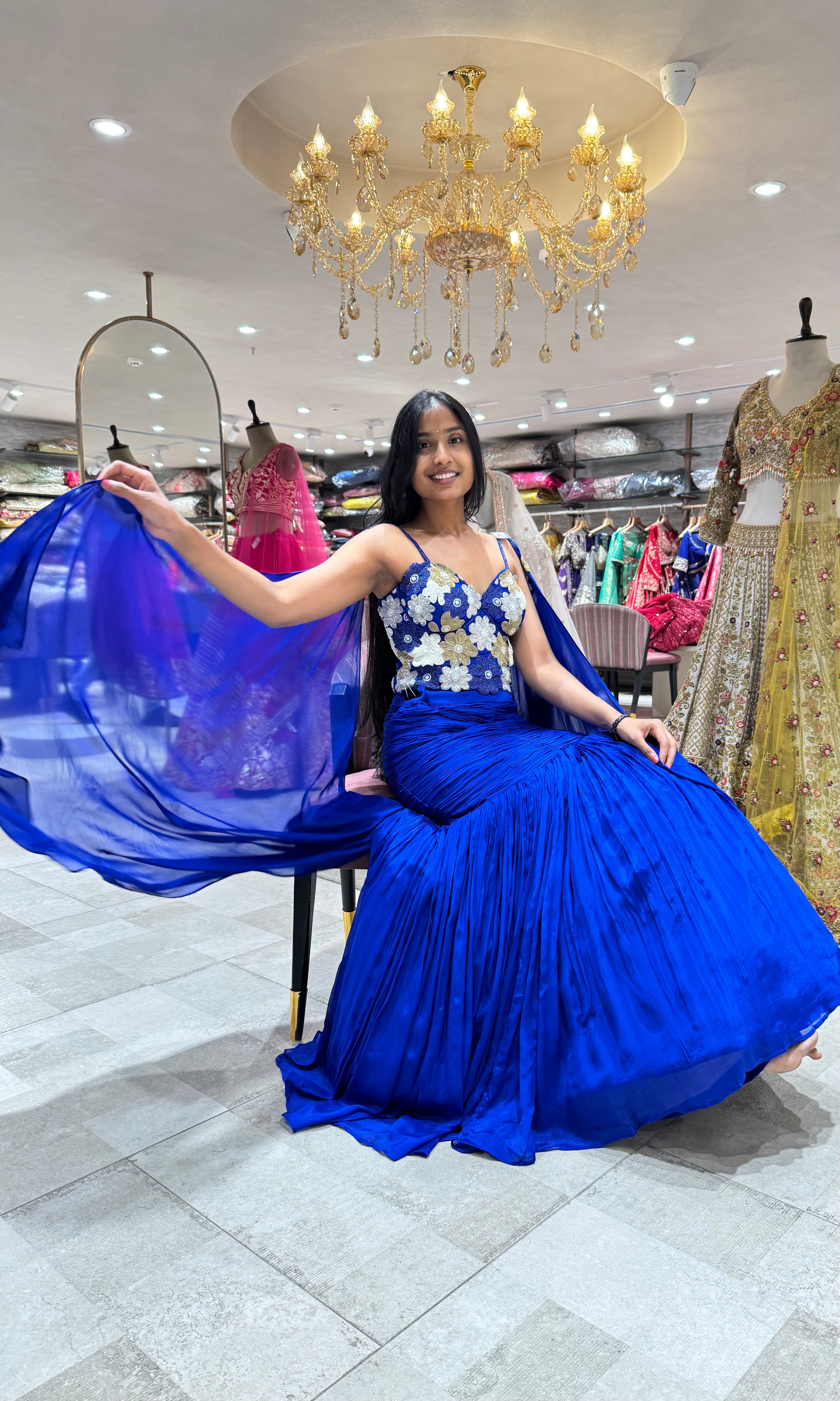 BLUE EMBELLISHED CORSET BLOUSE LEHENGA