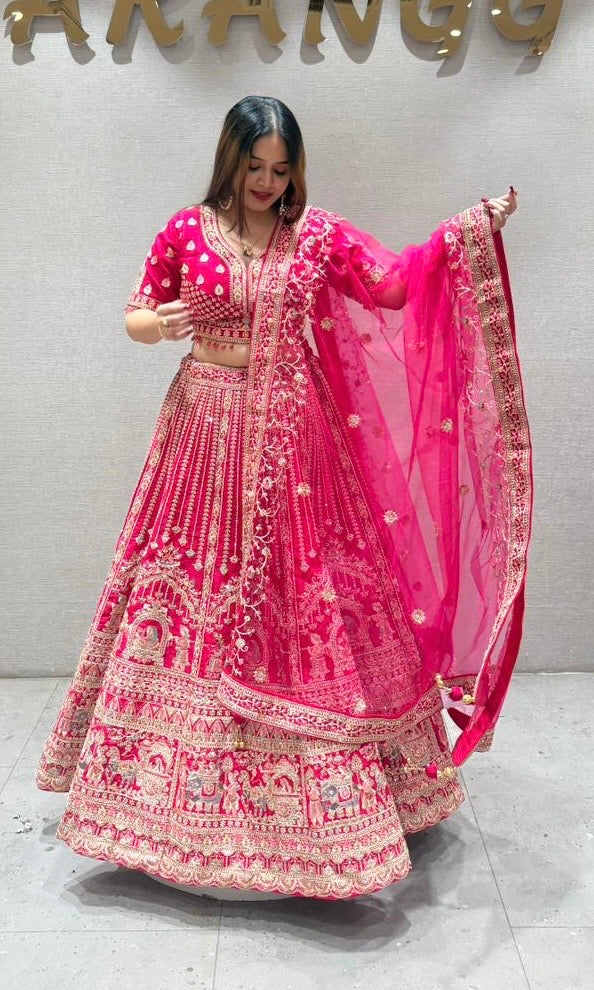 Rani pink Lehenga with gold embroidered