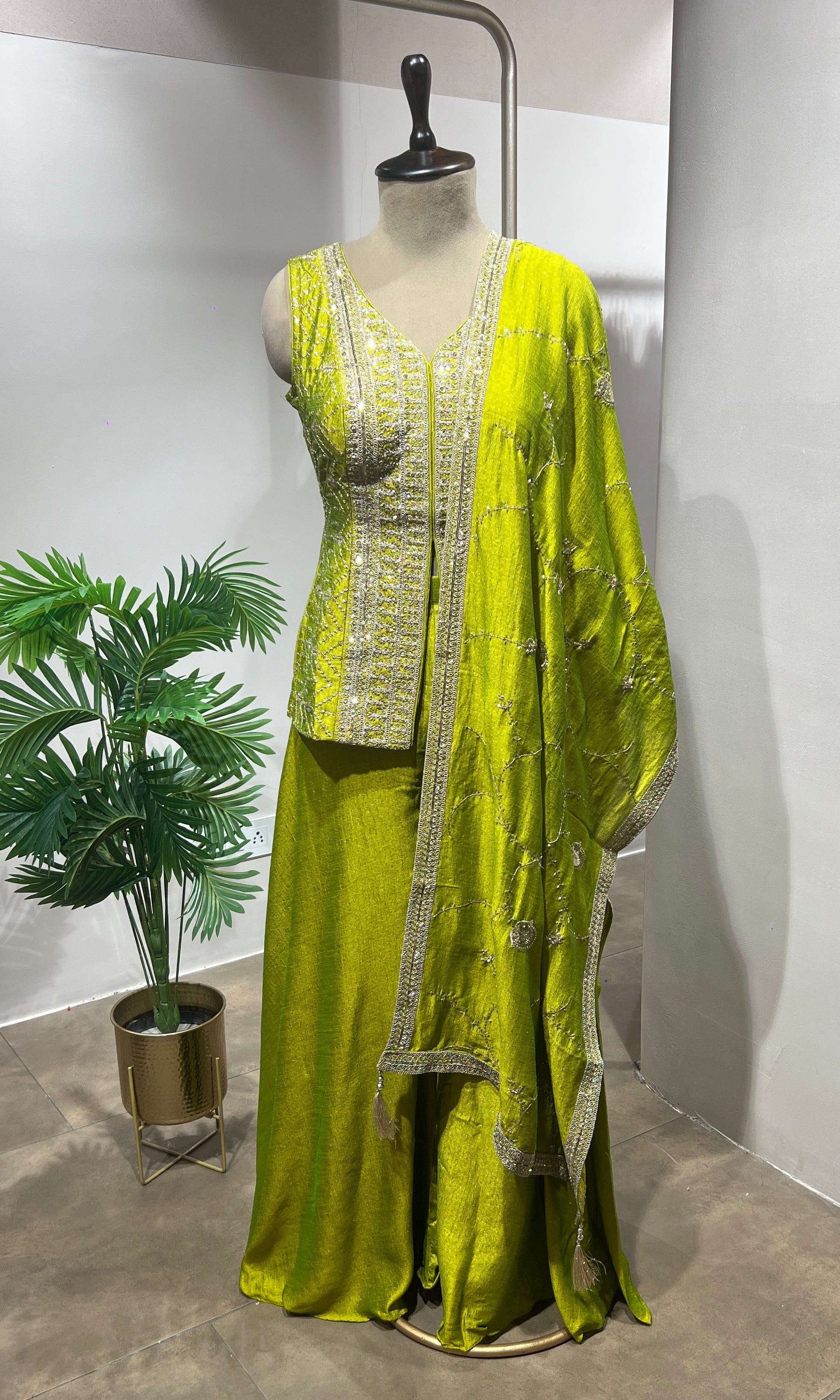 Mehndi Green Embroidered Palazzo Set
