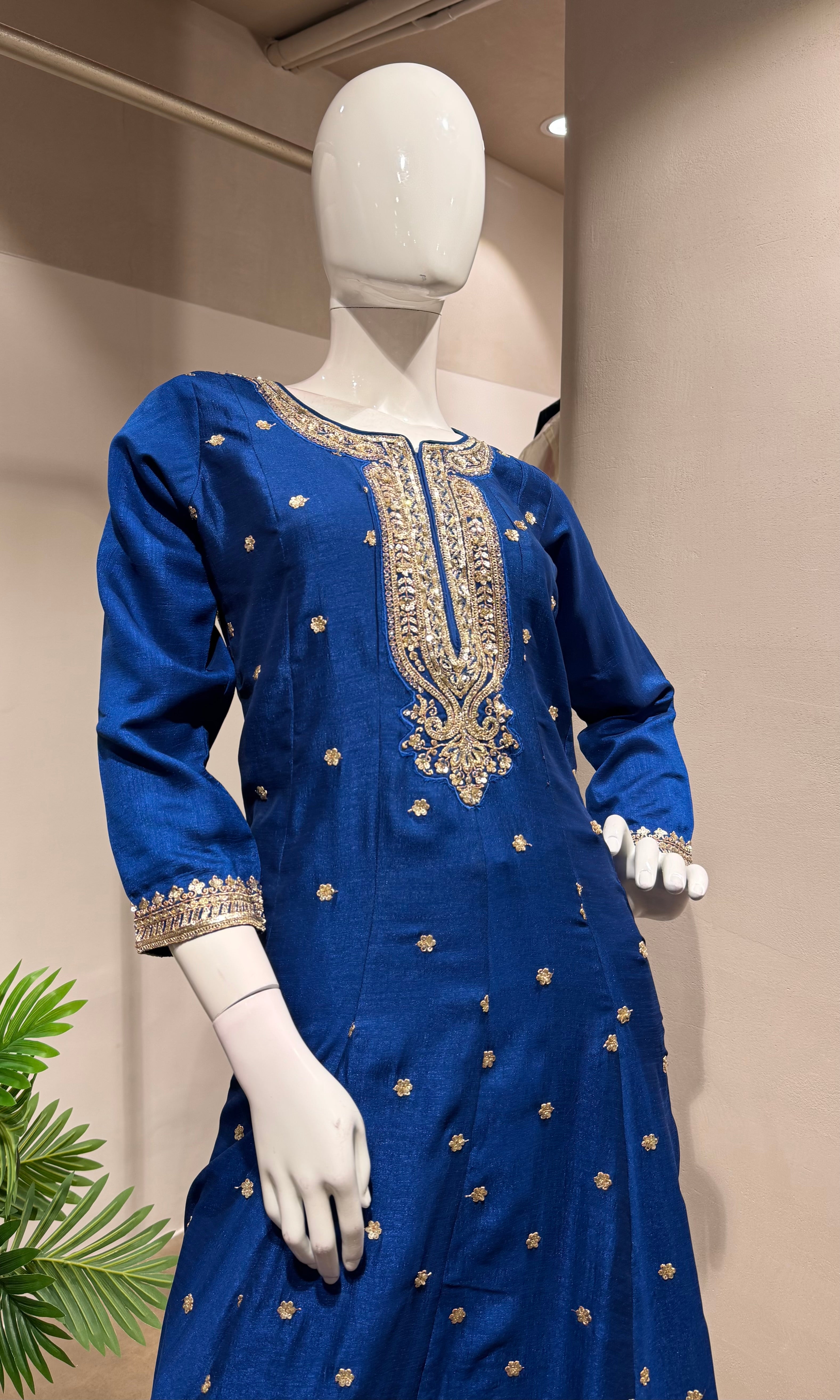 BLUE GOLDEN EMBROIDERY ANARKALI SET