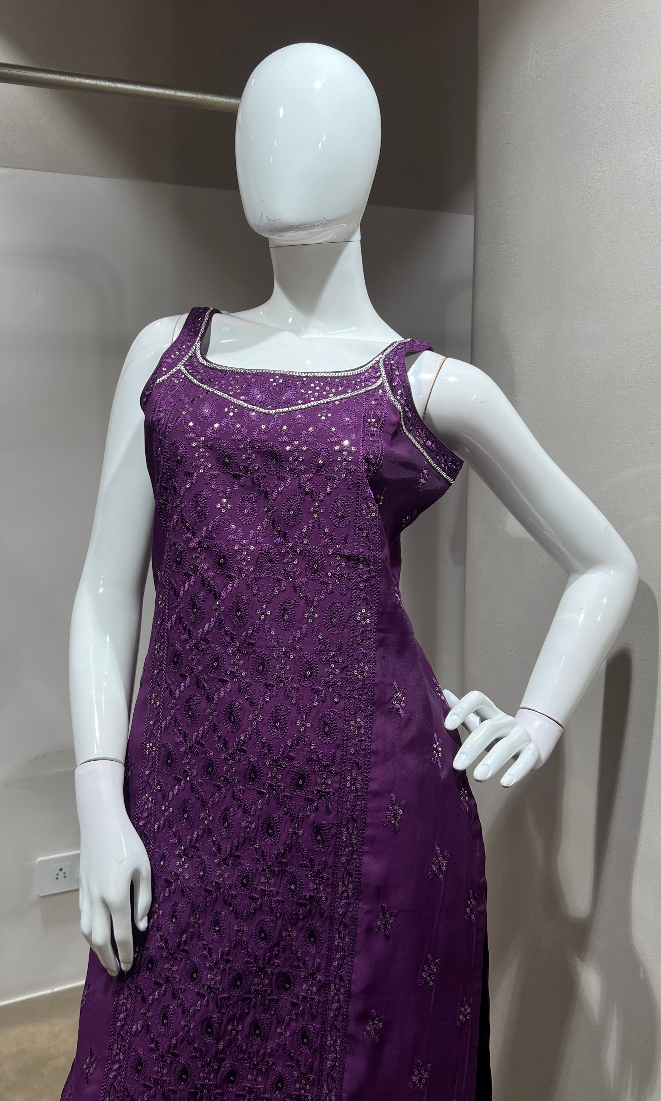 Wine Georgette Straight Suit with Dupatta