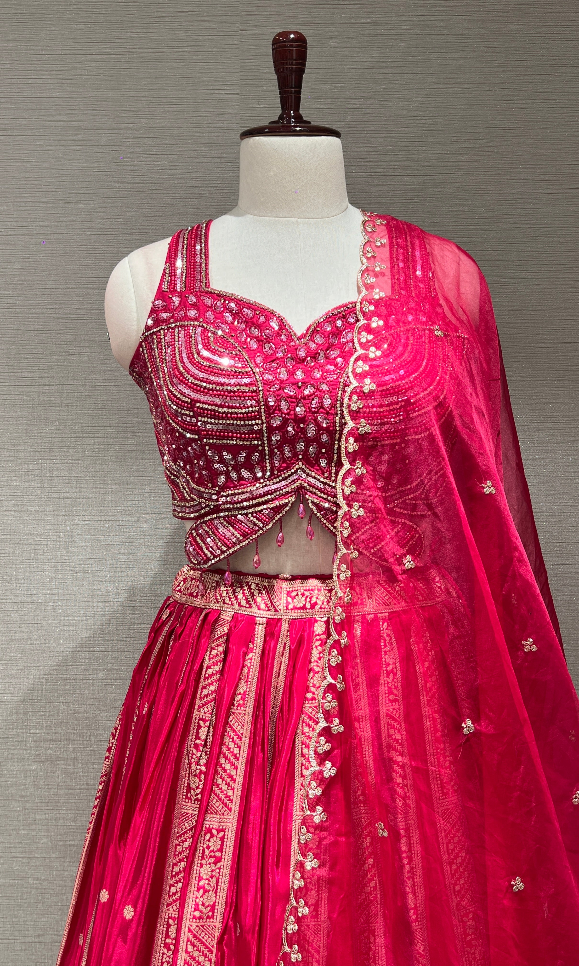 Rani Pink Royal Zari Embroidered Lehenga