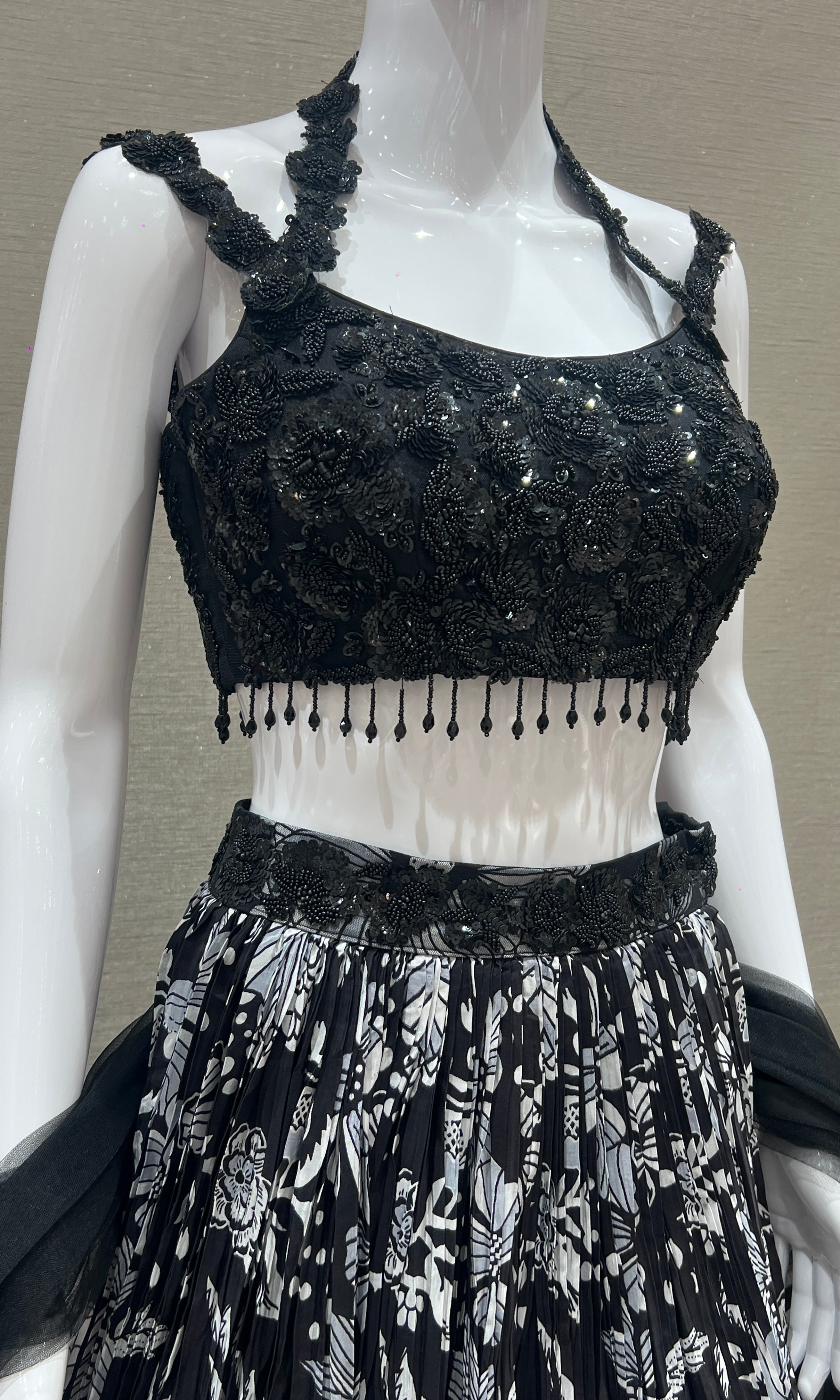 Black Lehenga with straps blouse