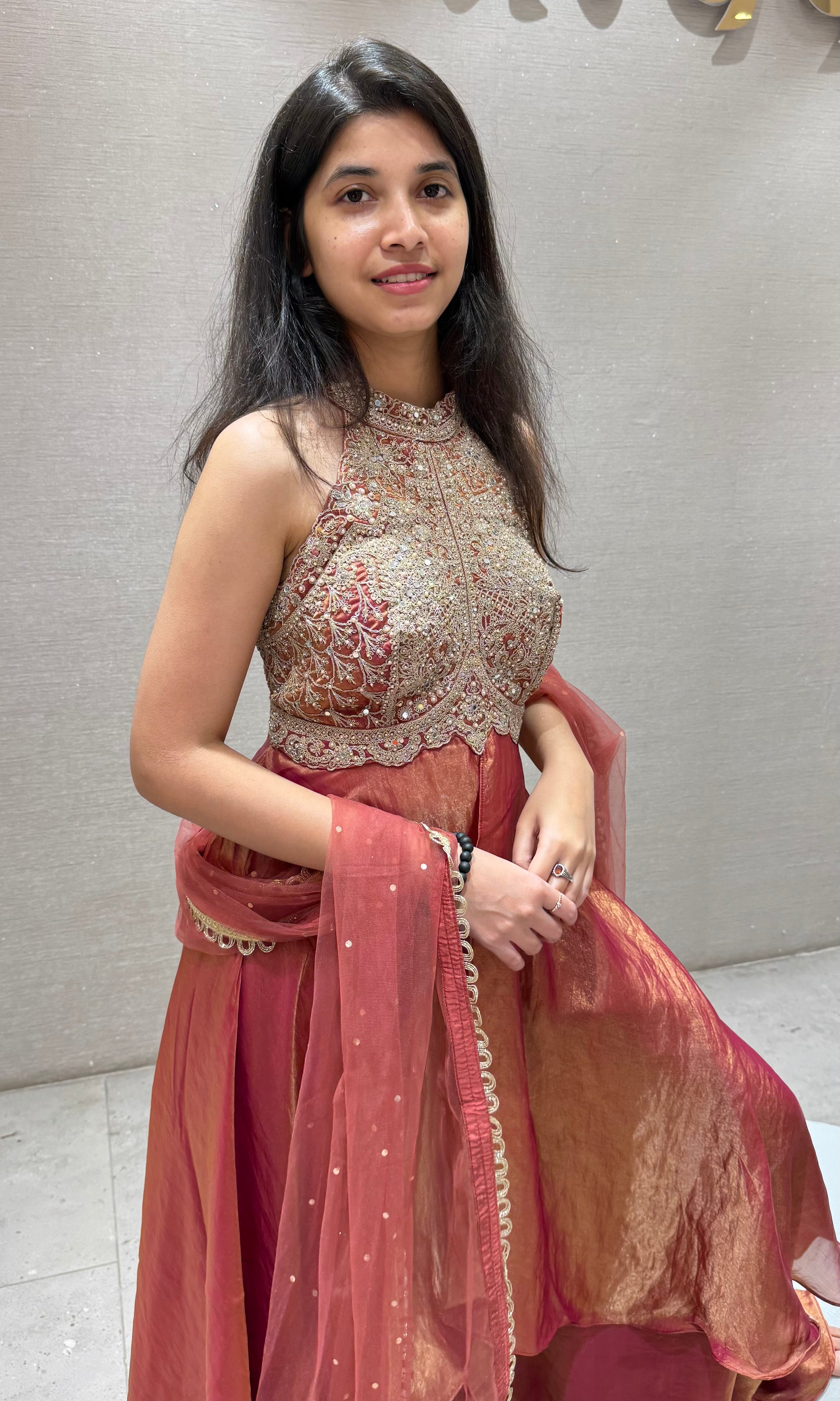 Rust ORANGE HALTER NECK A LINE CUT PALAZZO SET