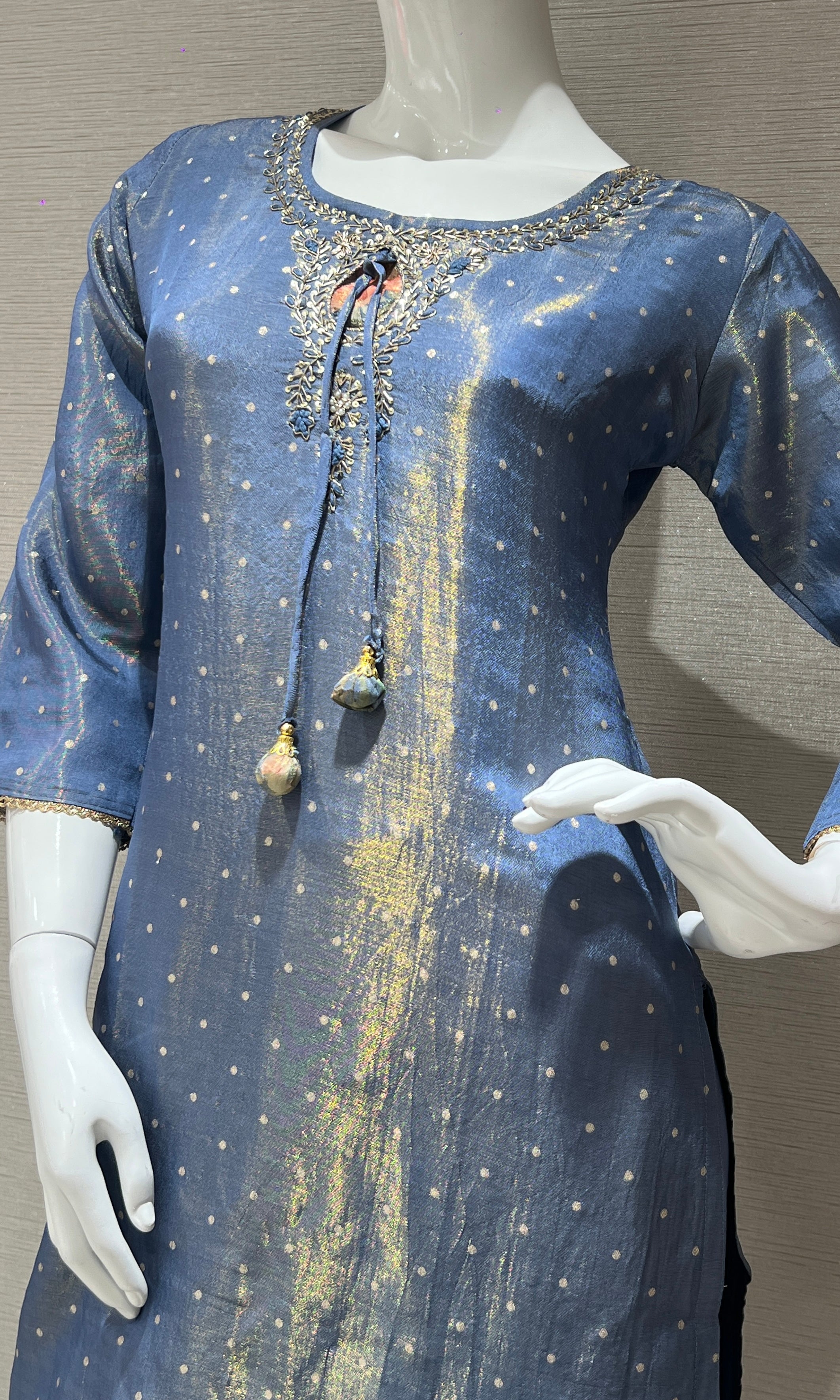 Light blue shimmer tissue kurta set