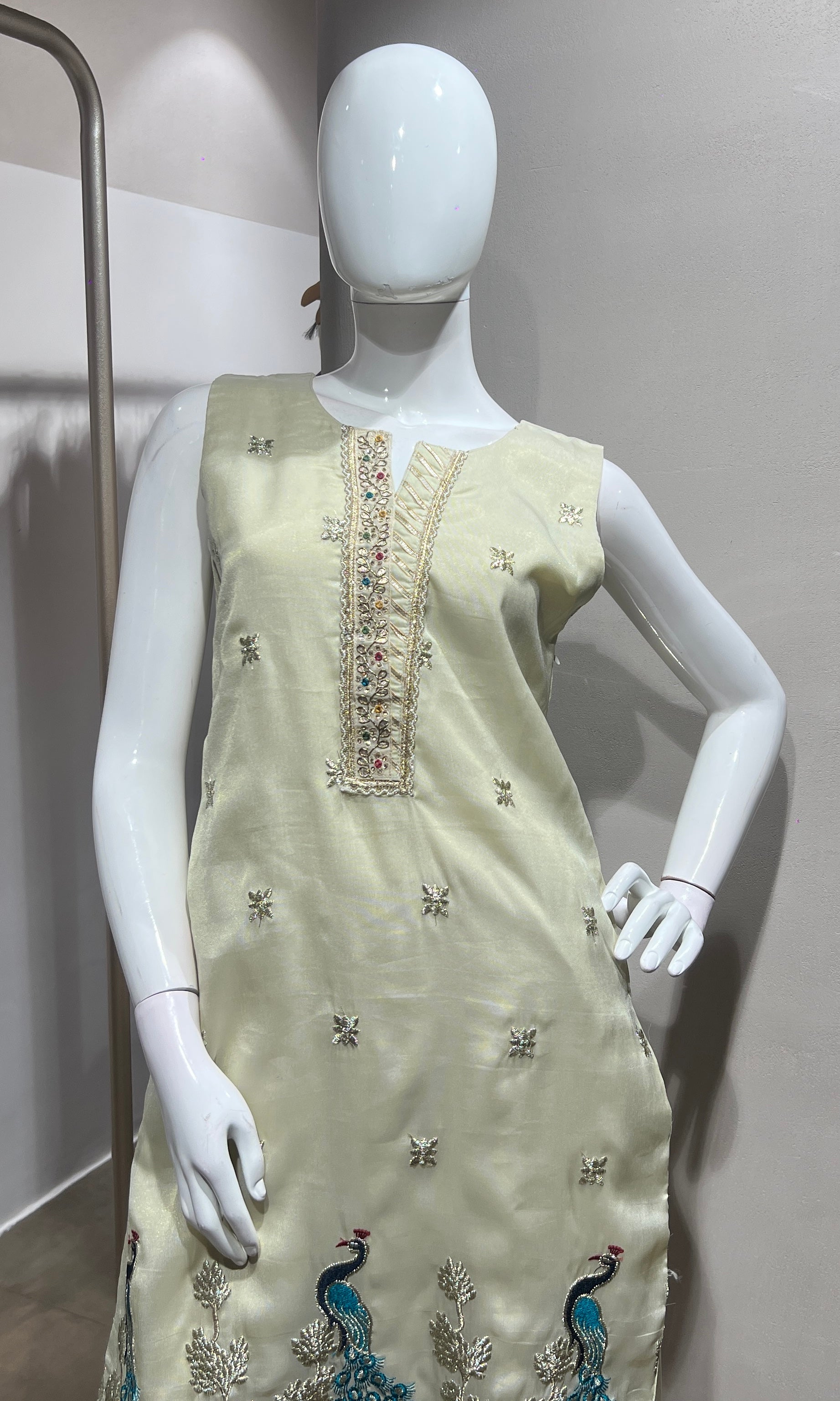 Cream Peacock Embroidered SHARARA Set