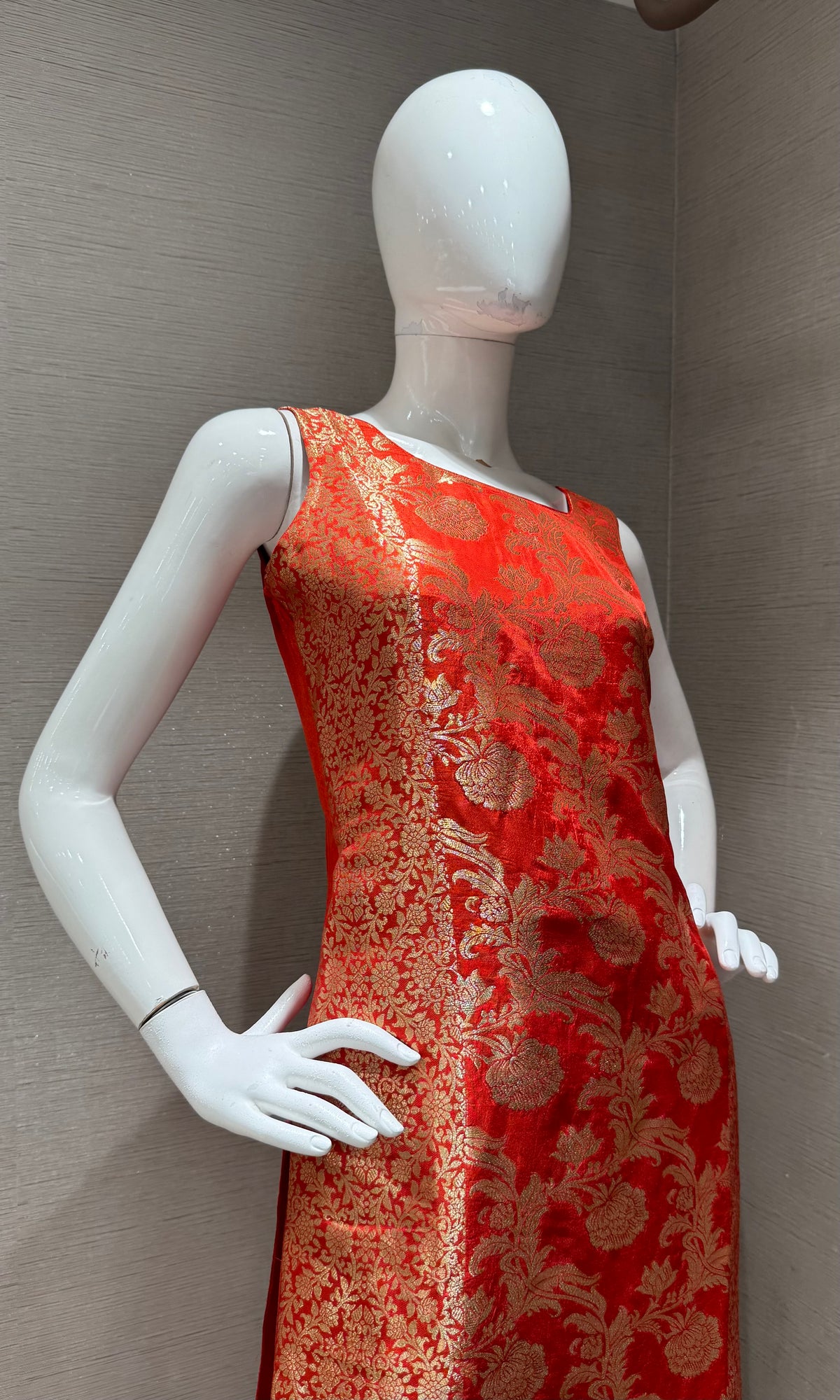 Orange Banarasi Silk Golden Floral Zari kurta set