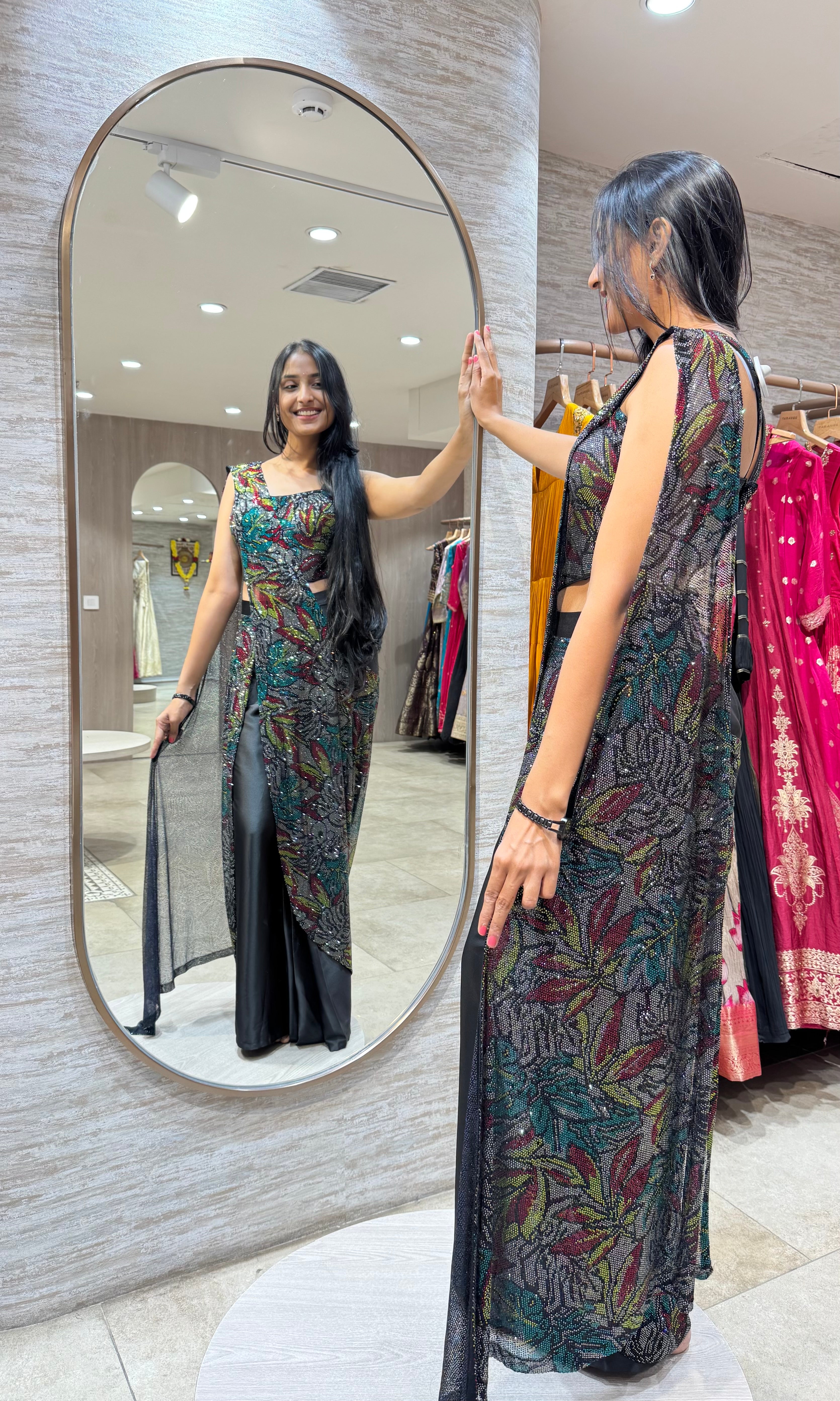 BLACK DRAPE SAREE WITH CORSET BLOUSE