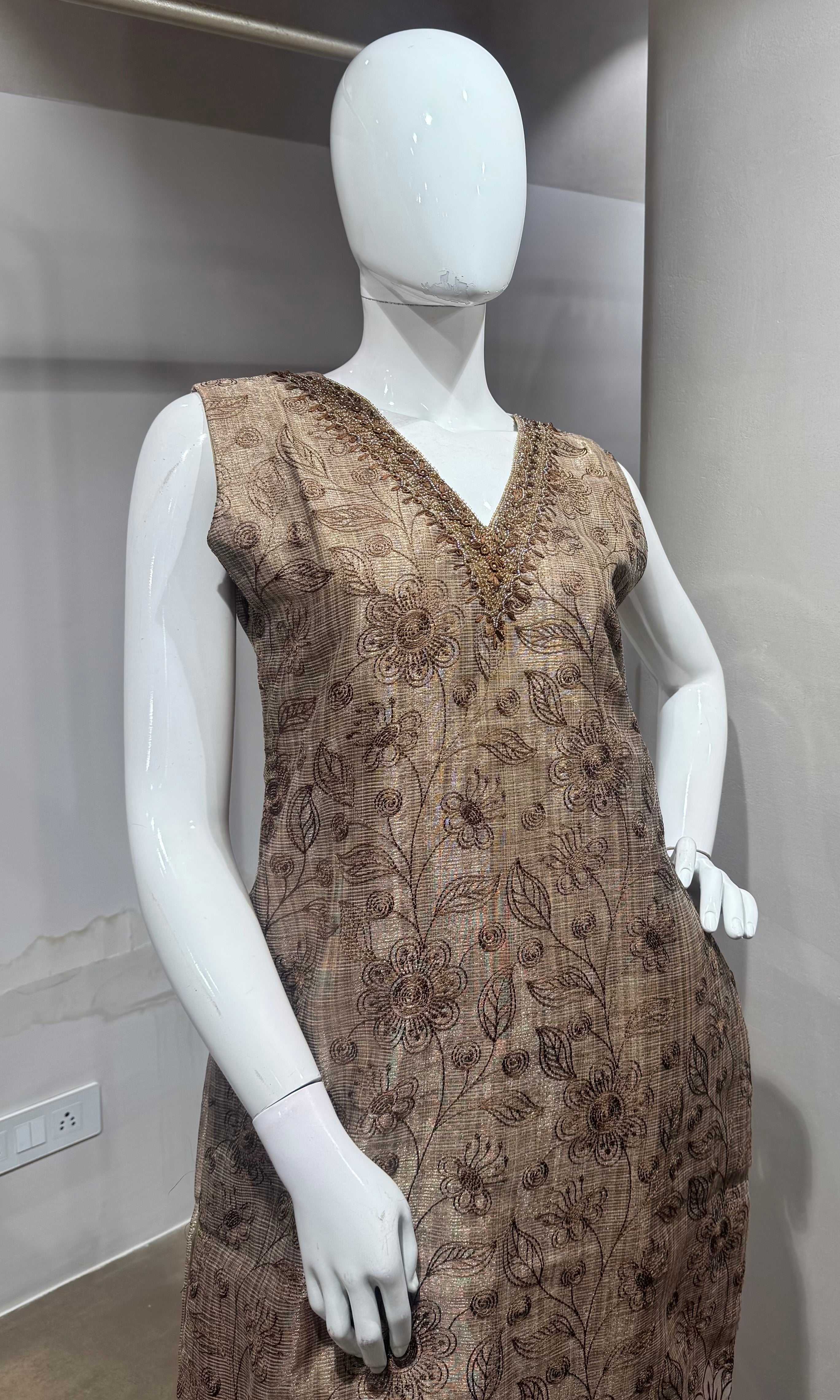 Brown Embroidered Net Salwar Kurta set