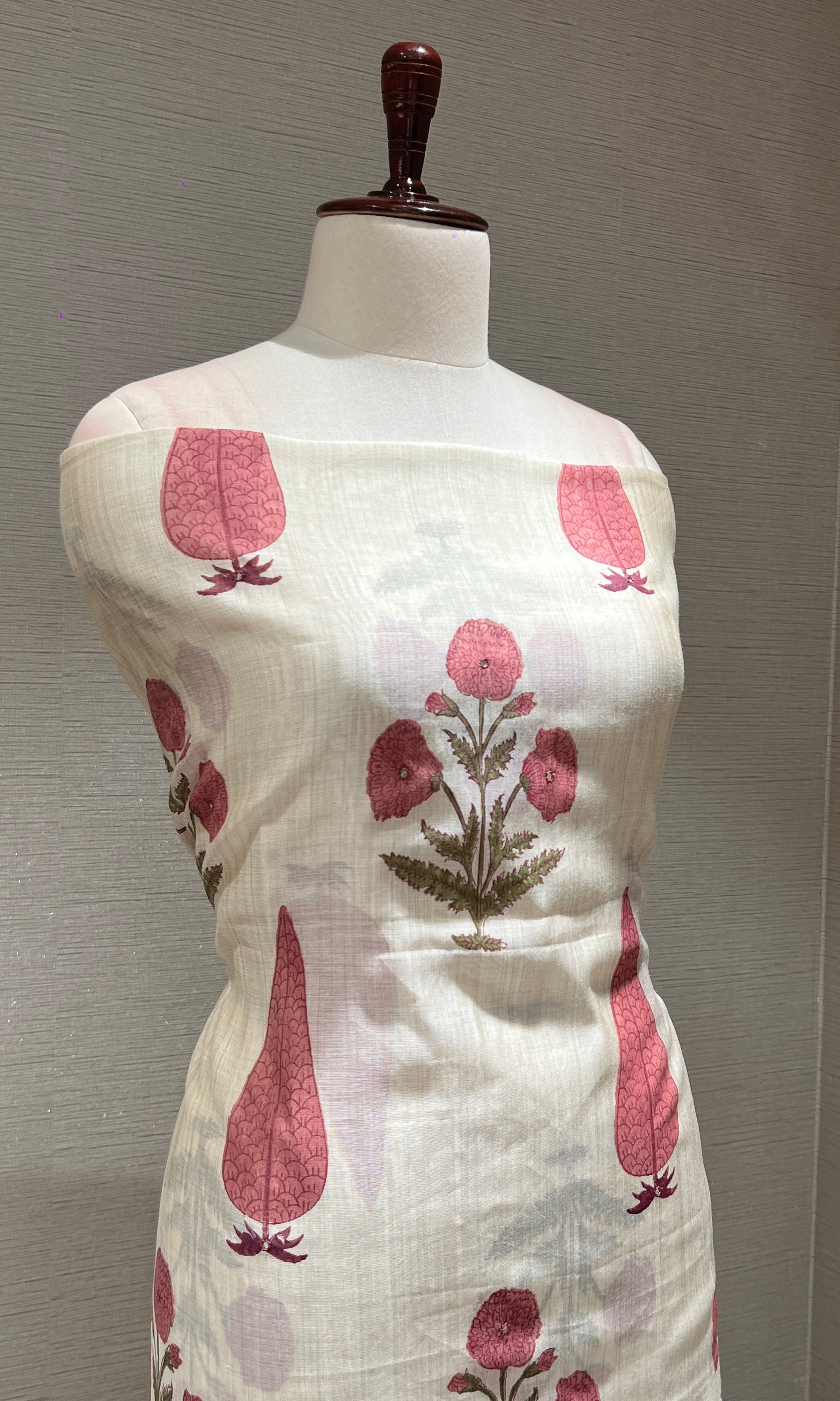 PINK AND WHITE FLORAL PRINT DRESS MATERIAL