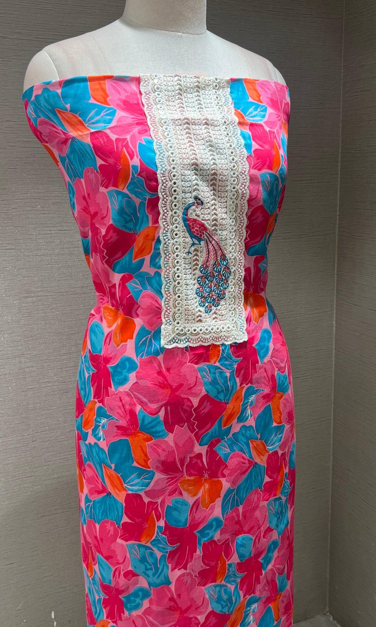 pink Floral dress material