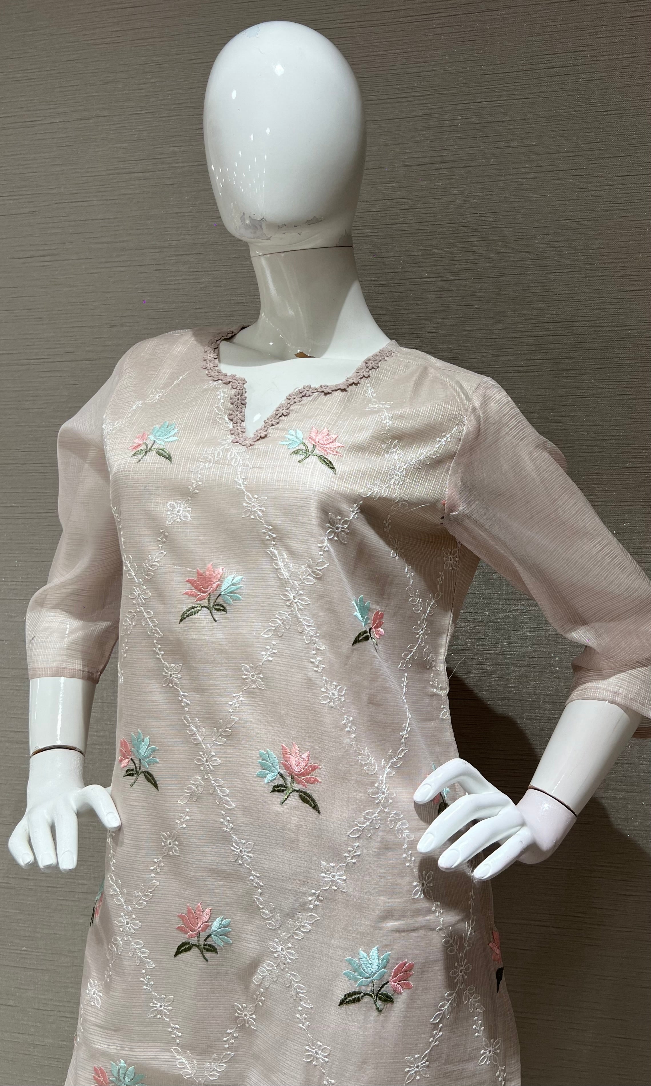 Ivory Floral Organza Kurta Set with Dupatta