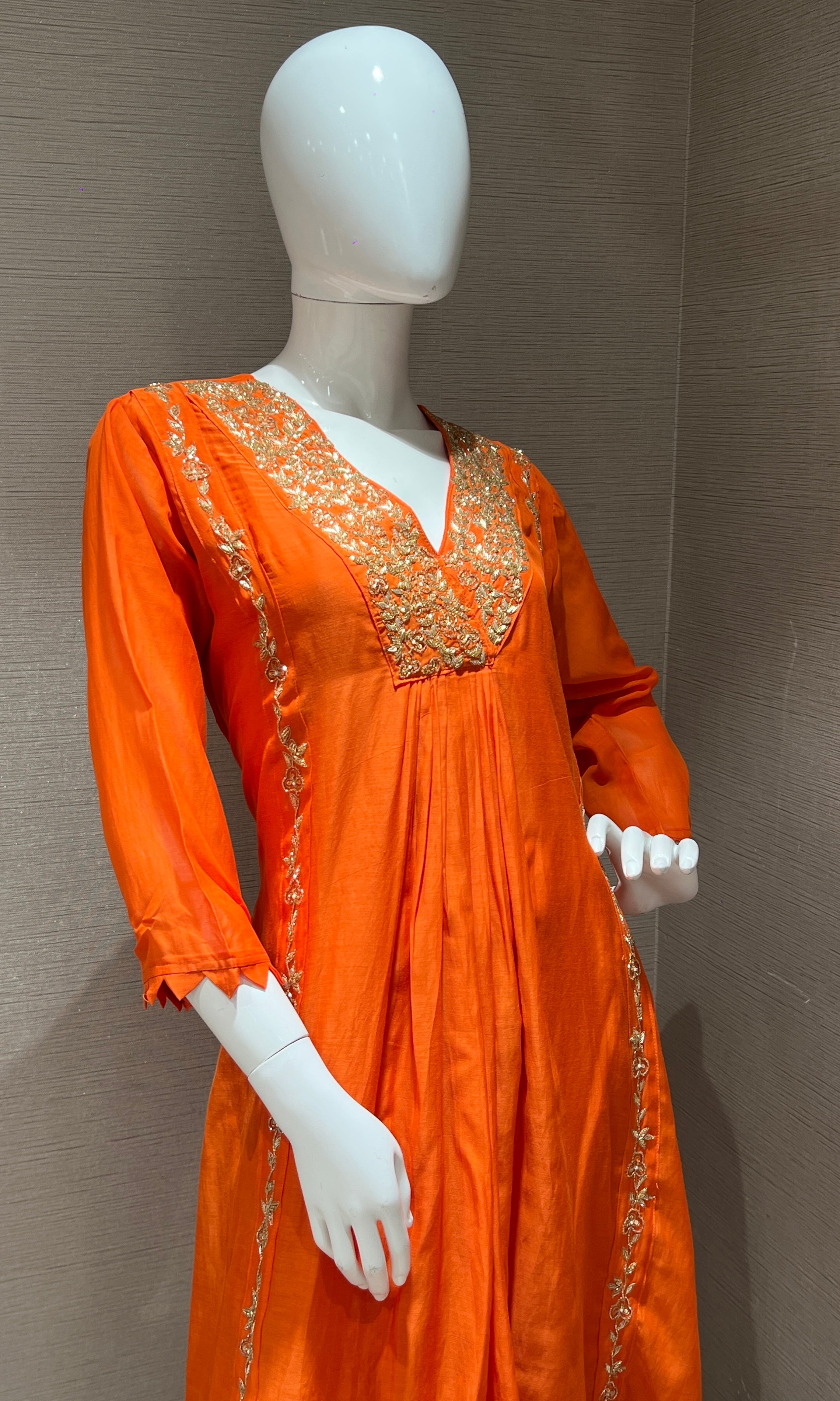 Orange Mul Chanderi kurta set