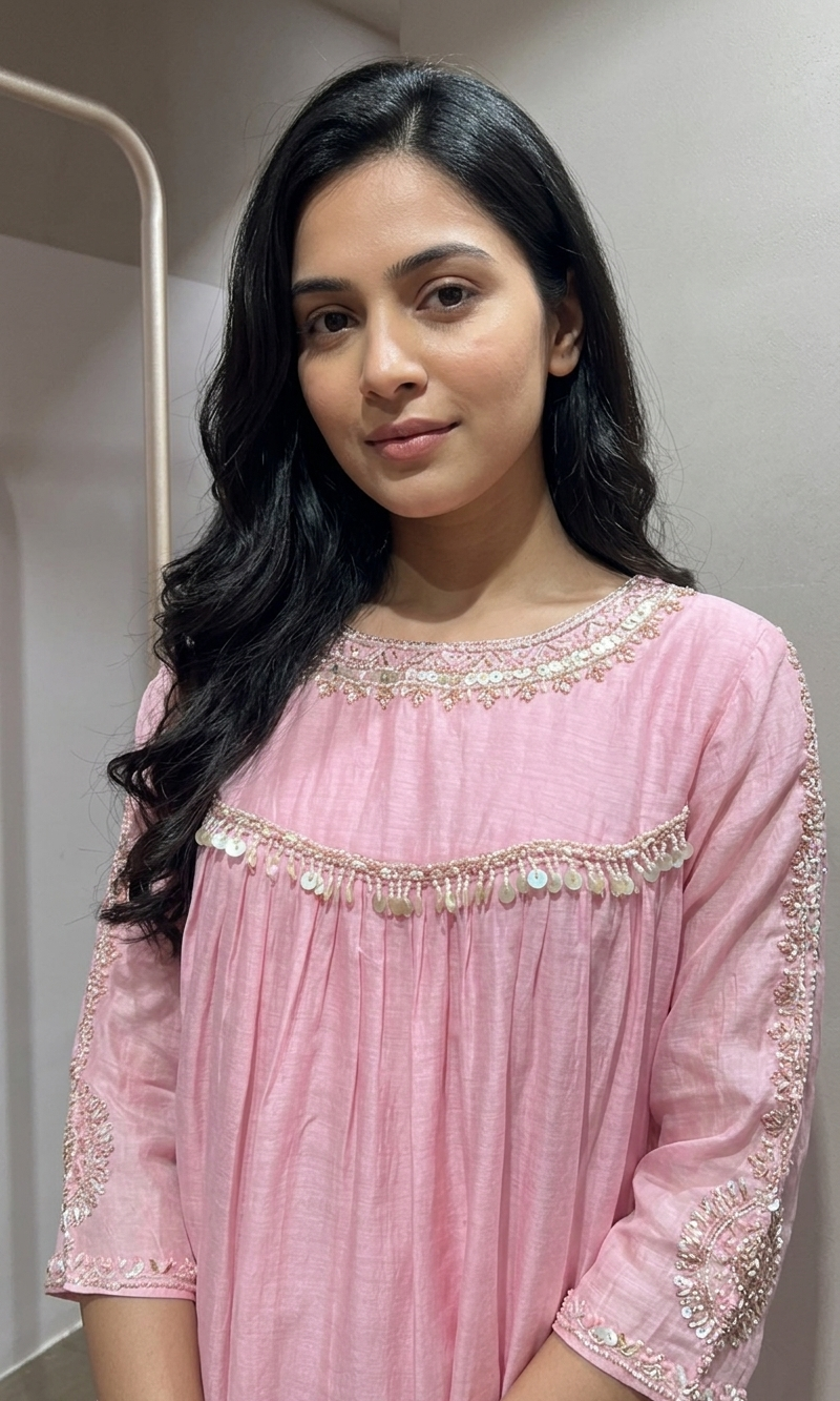 Pink Embroidered Kurta Set with Dupatta