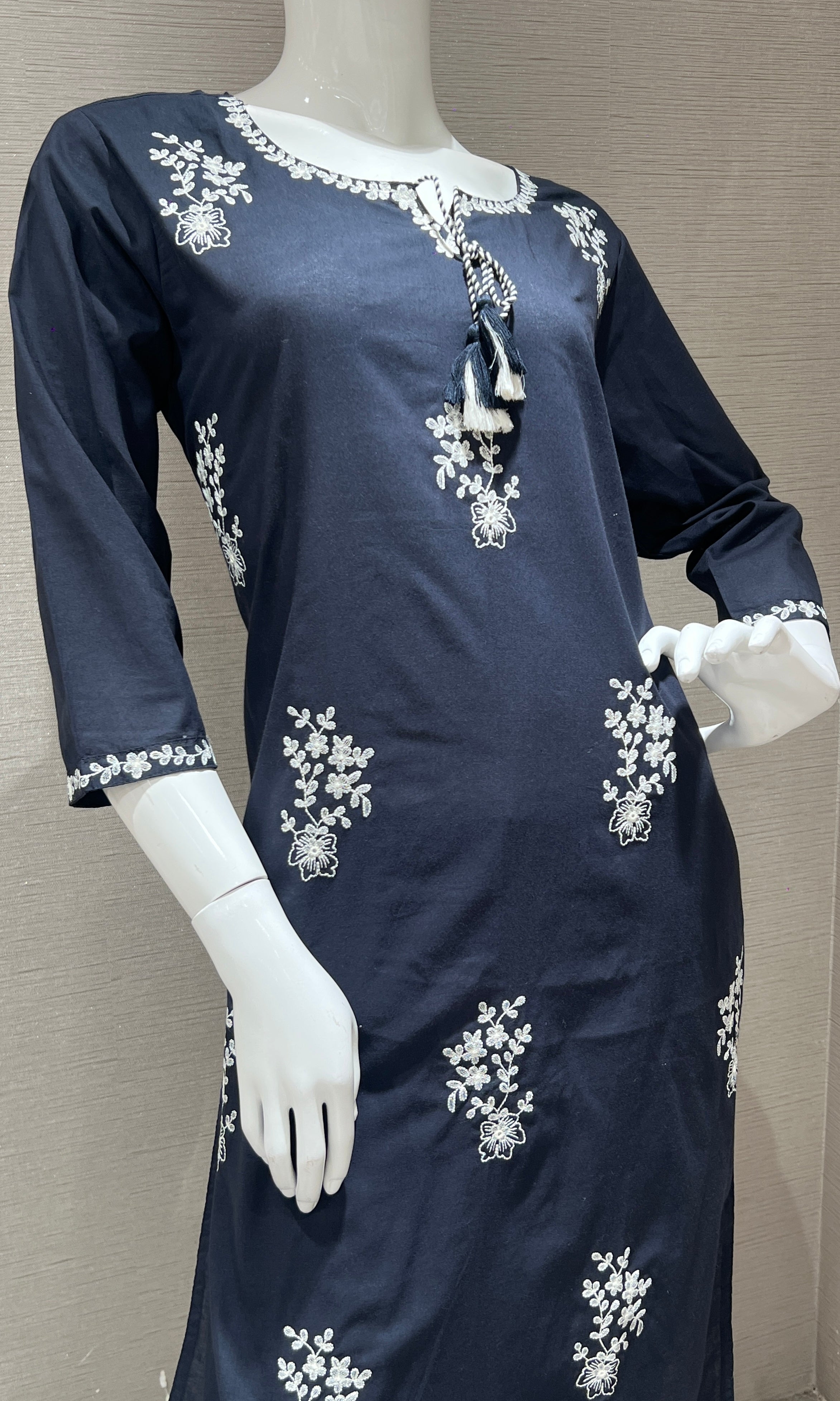 Navy blue Floral Embroidered Kurta Set