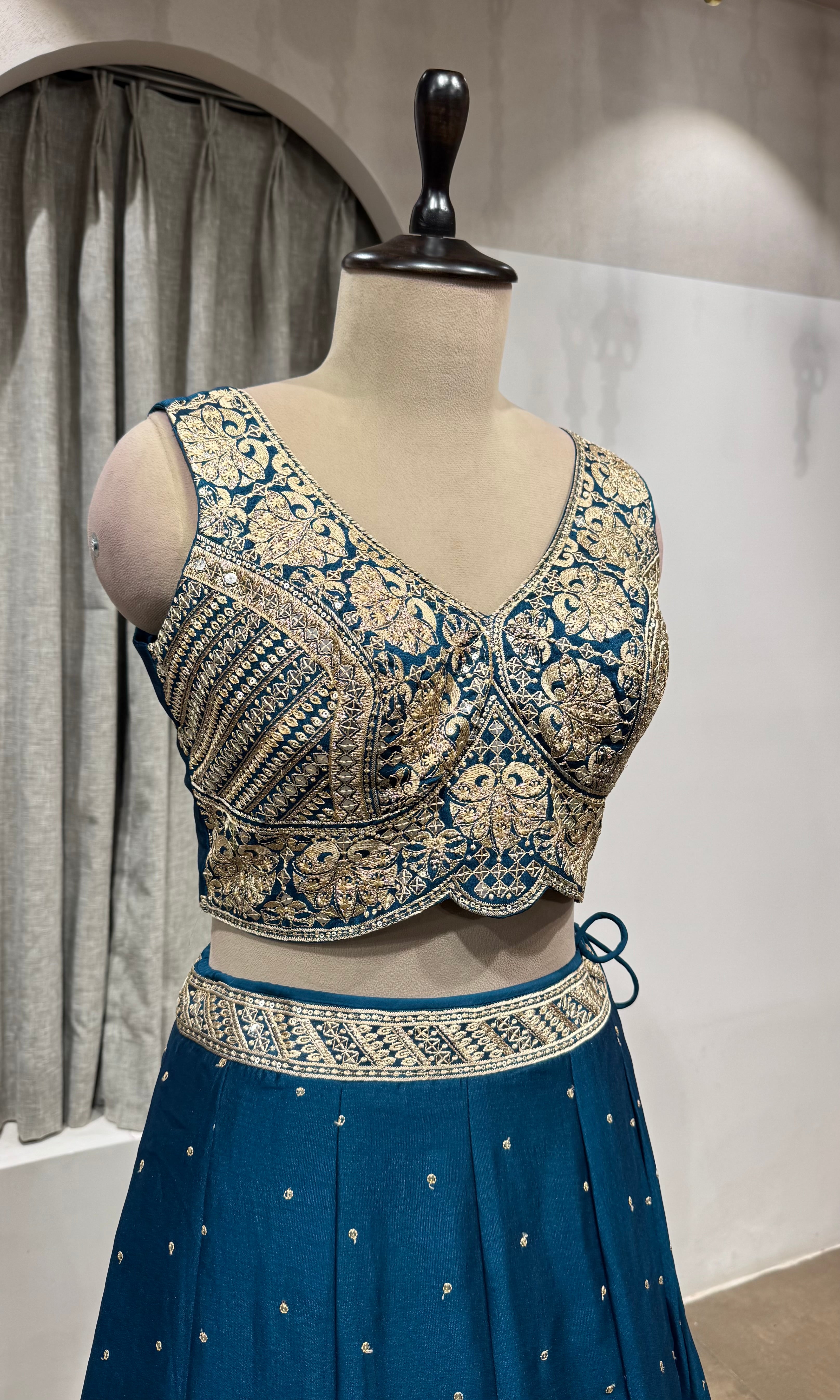 Peacock Blue Designer Lehenga set with Border