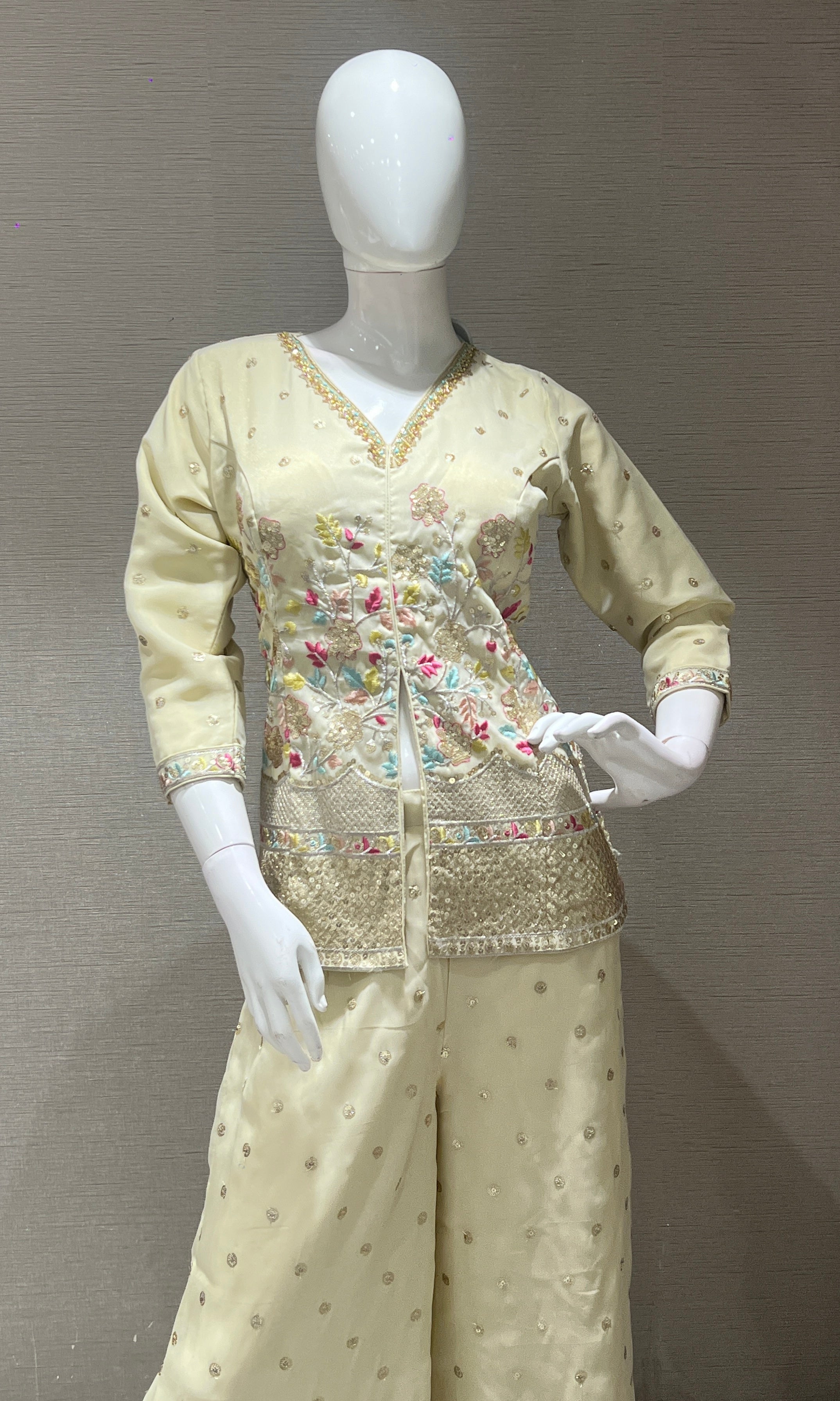 Off white Floral Embroidered Palazzo set