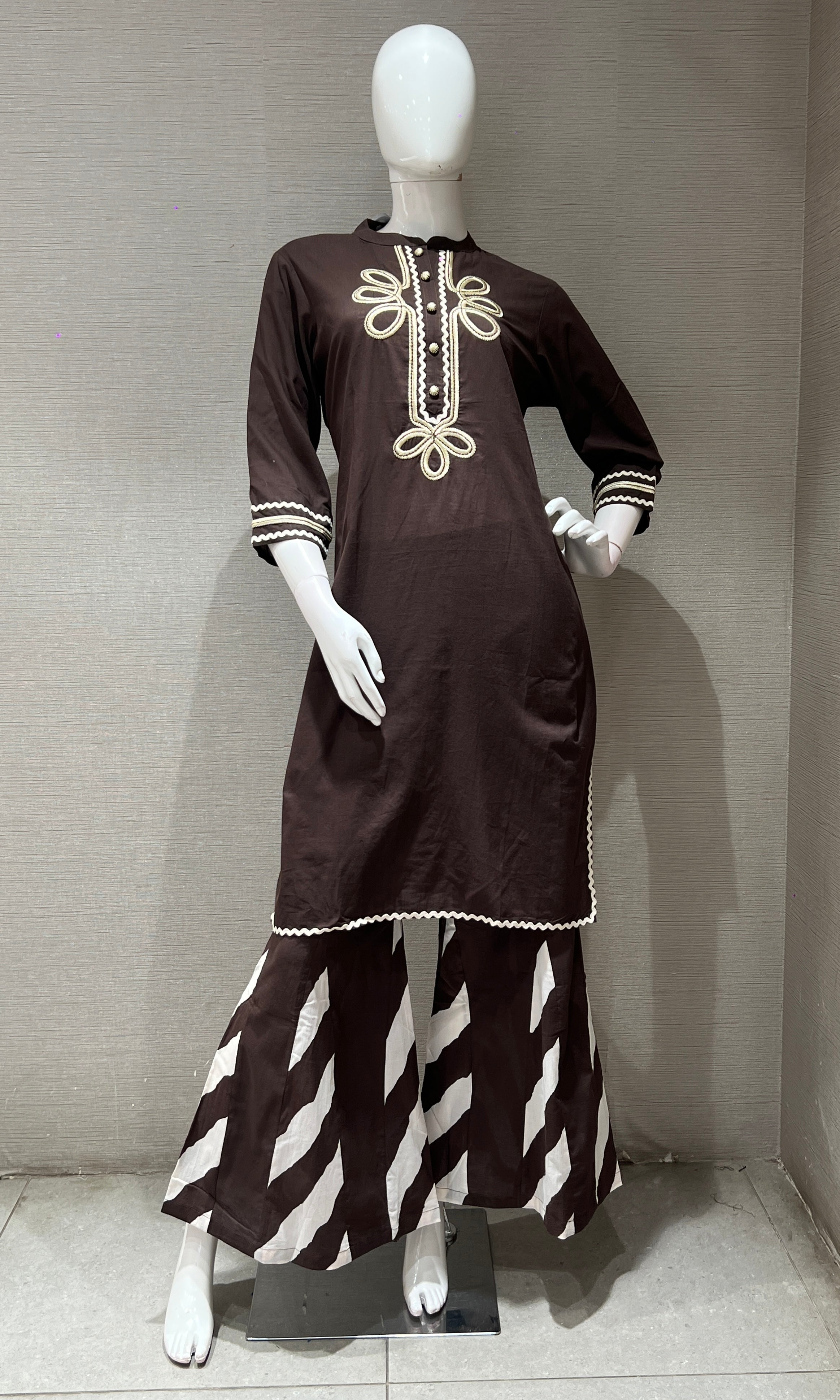 Brown FLORAL KURTA SET WITH PALAZZO PANTS