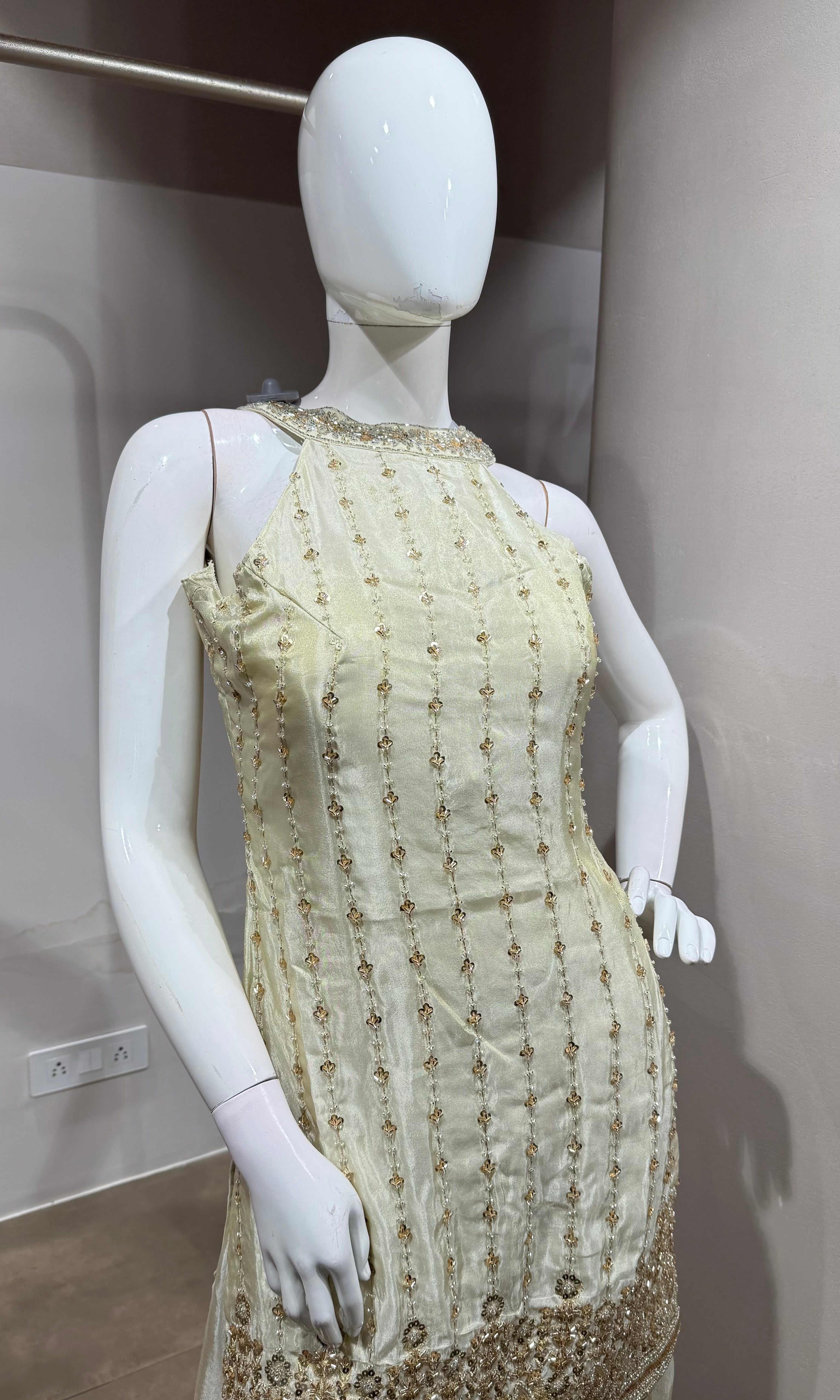 Cream Georgette Sharara Set with Dupatta