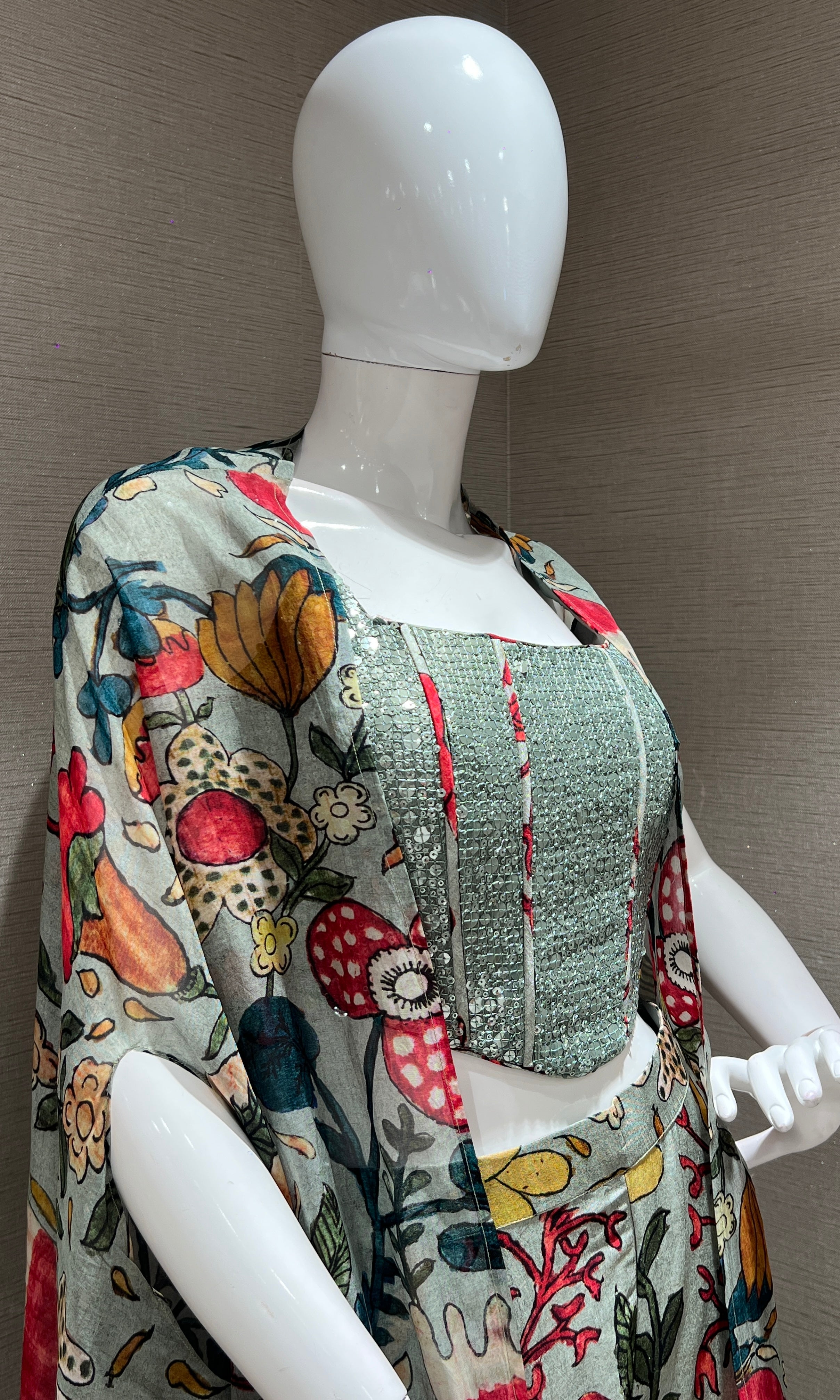 Green floral print palazzo with cape