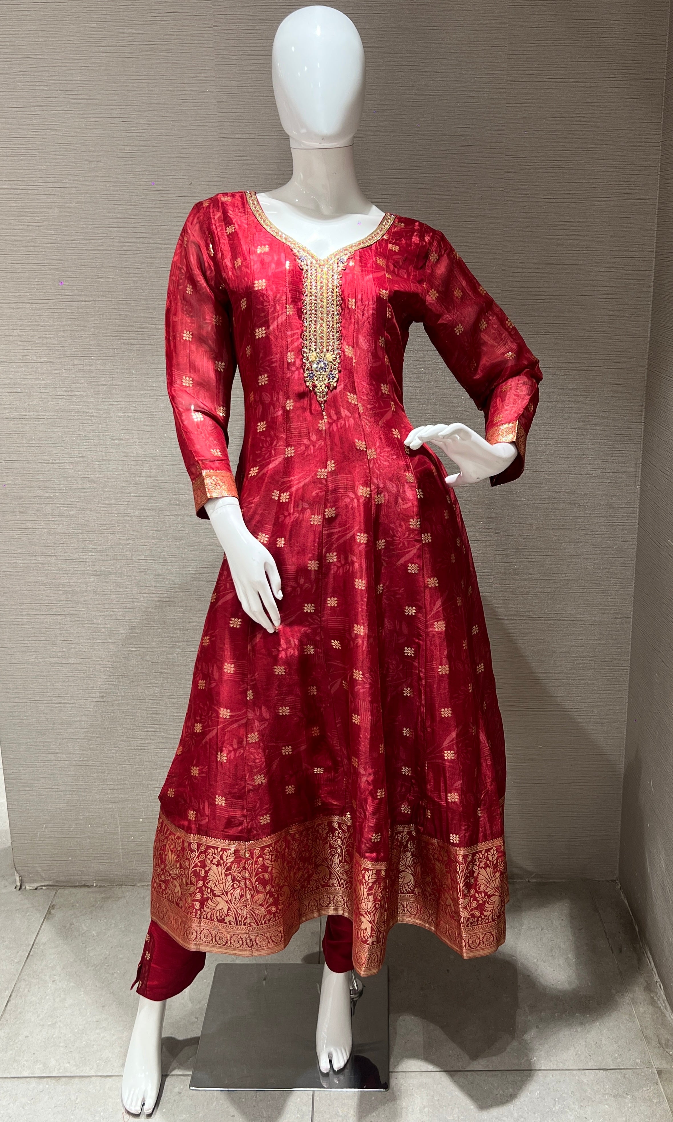 Maroon Anarkali with Gota Work