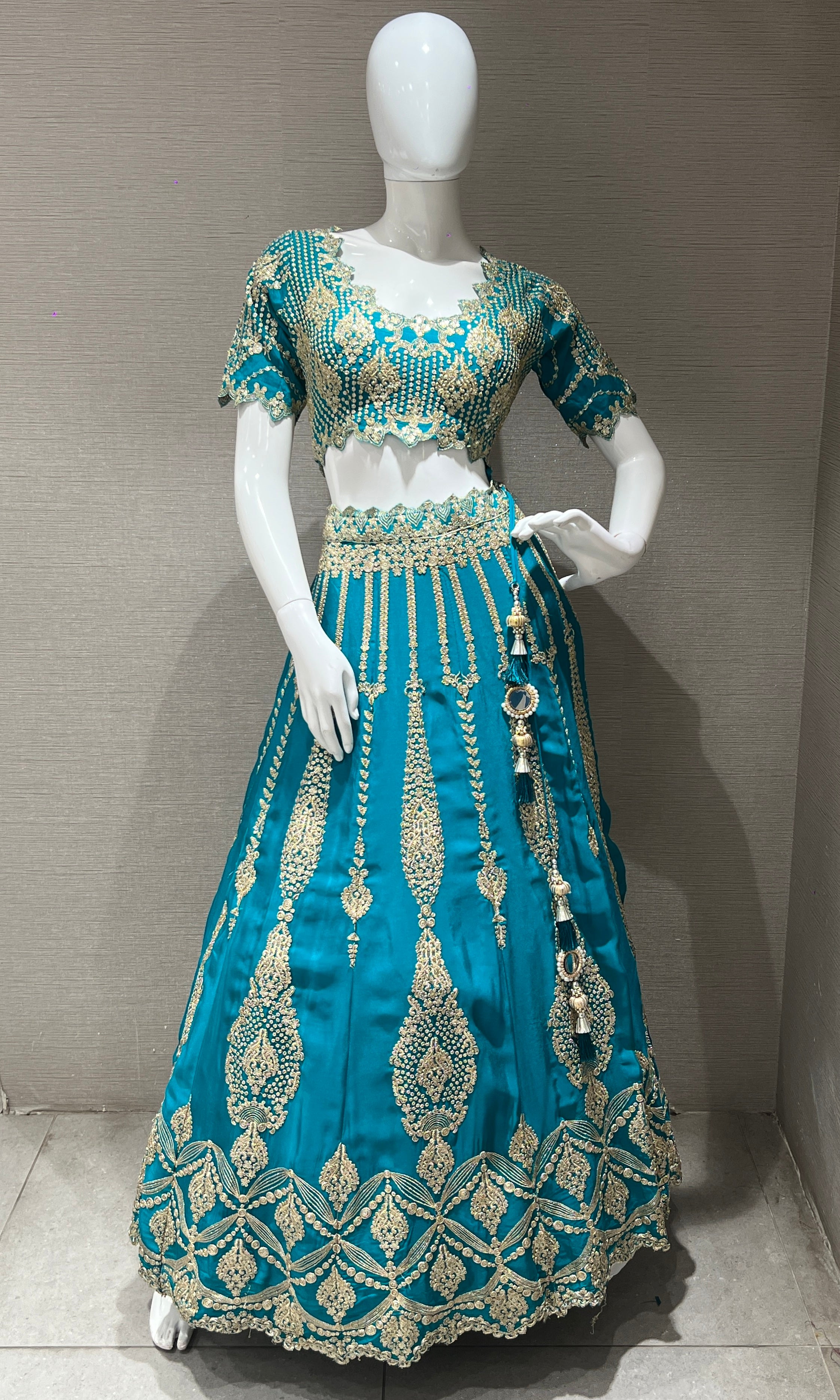 blue lehenga choli with intricate embroidery
