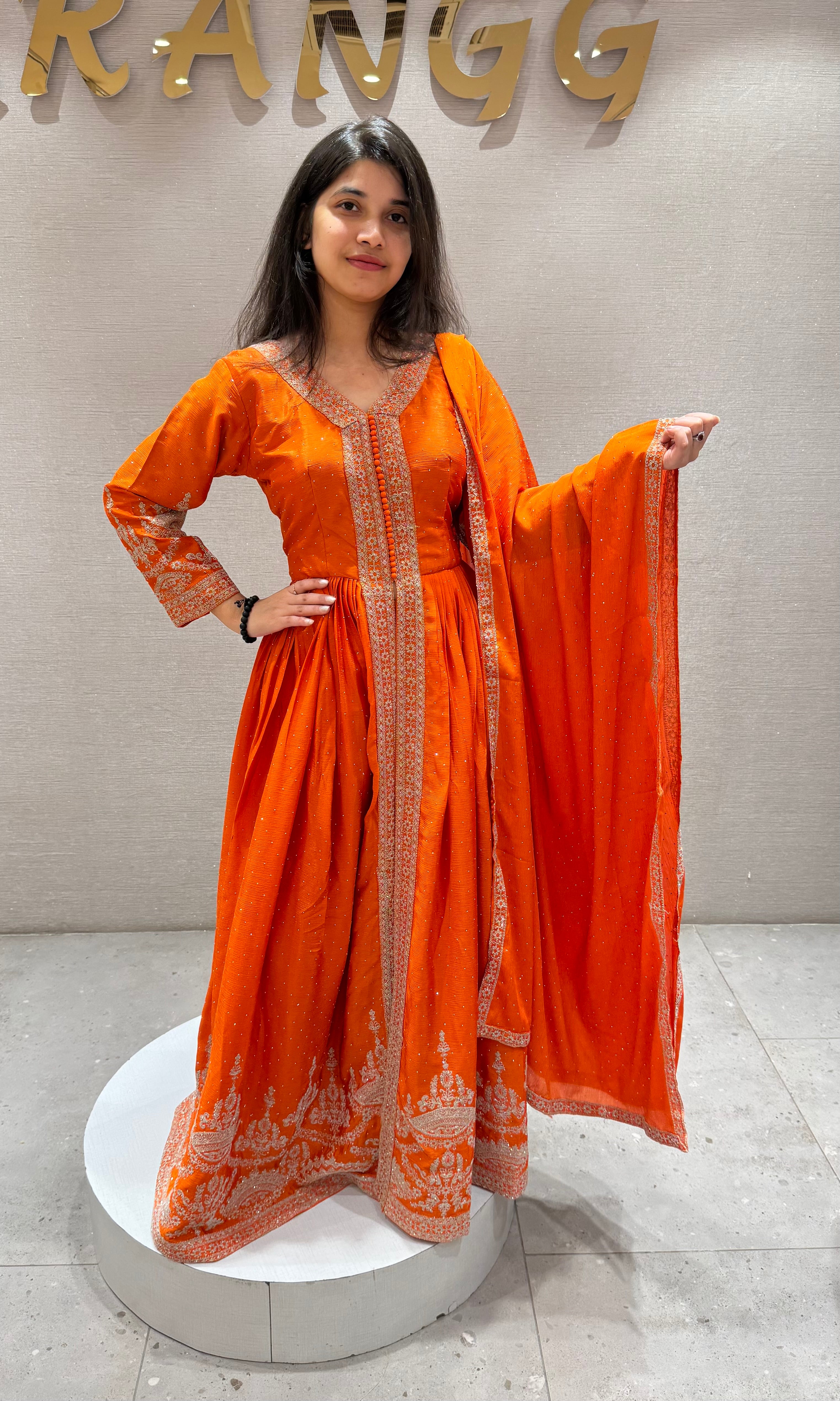 Rust GOLDEN GLOW EMBROIDERY ANARKALI