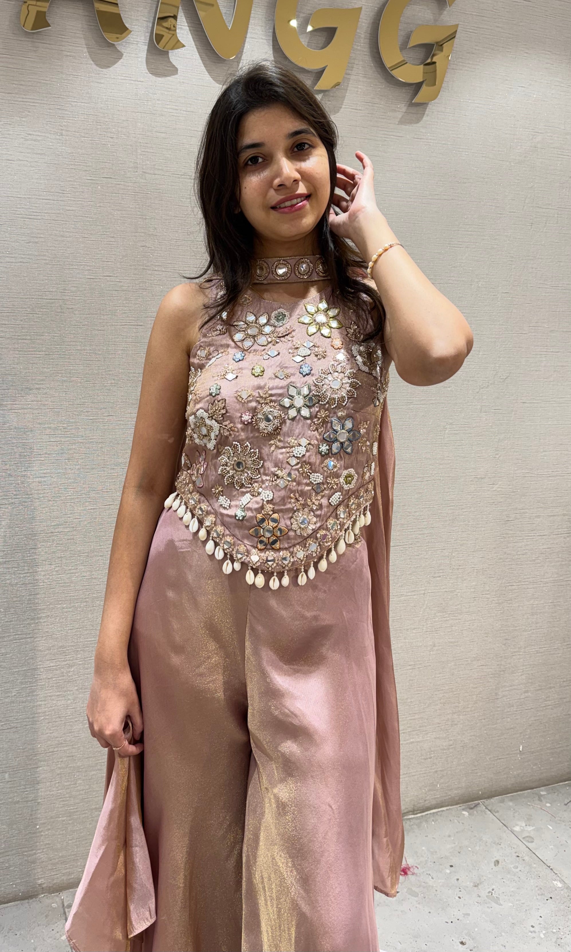 Onion Pink Peplum Palazzo Set