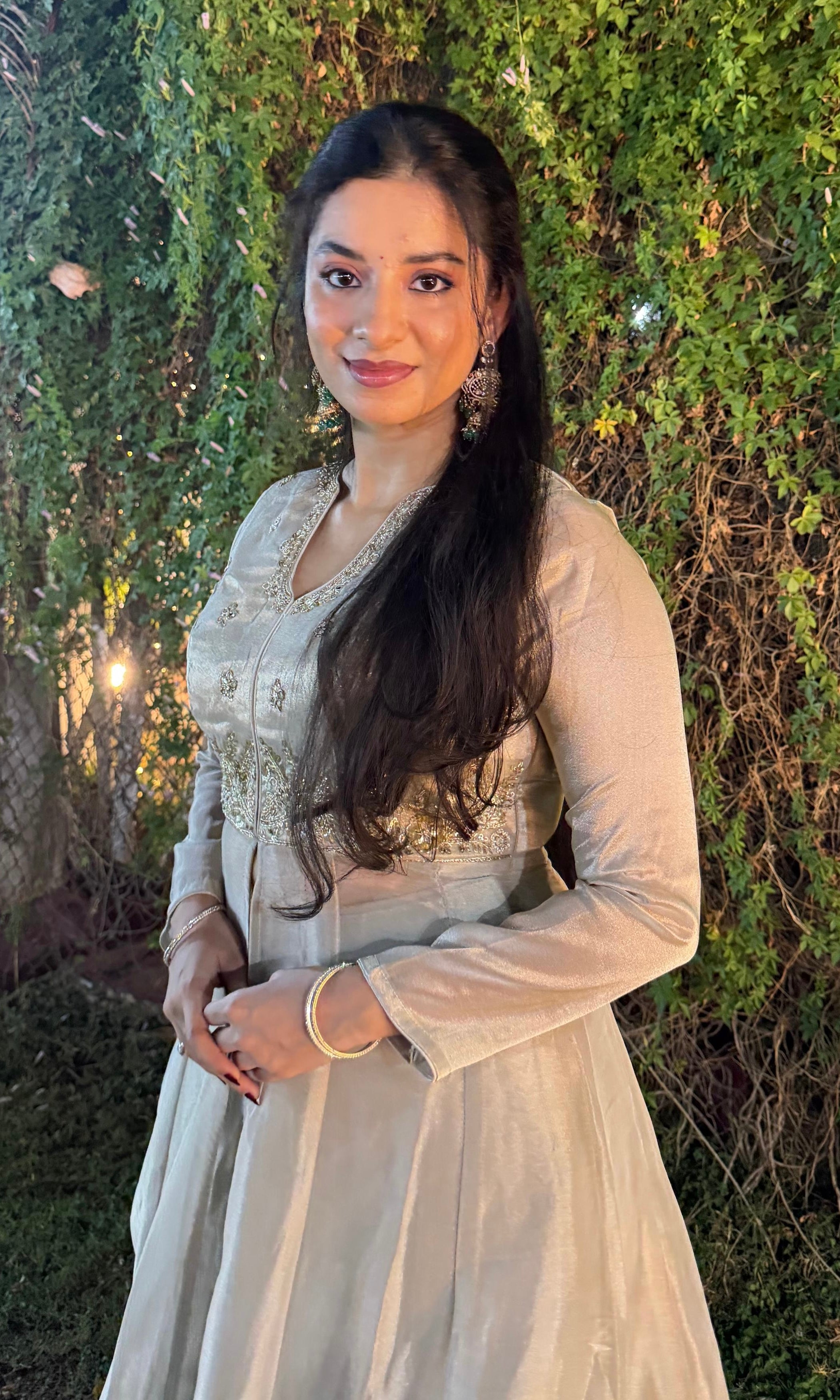 Half white FRONT SLIT EMBELLISHED ANARKALI