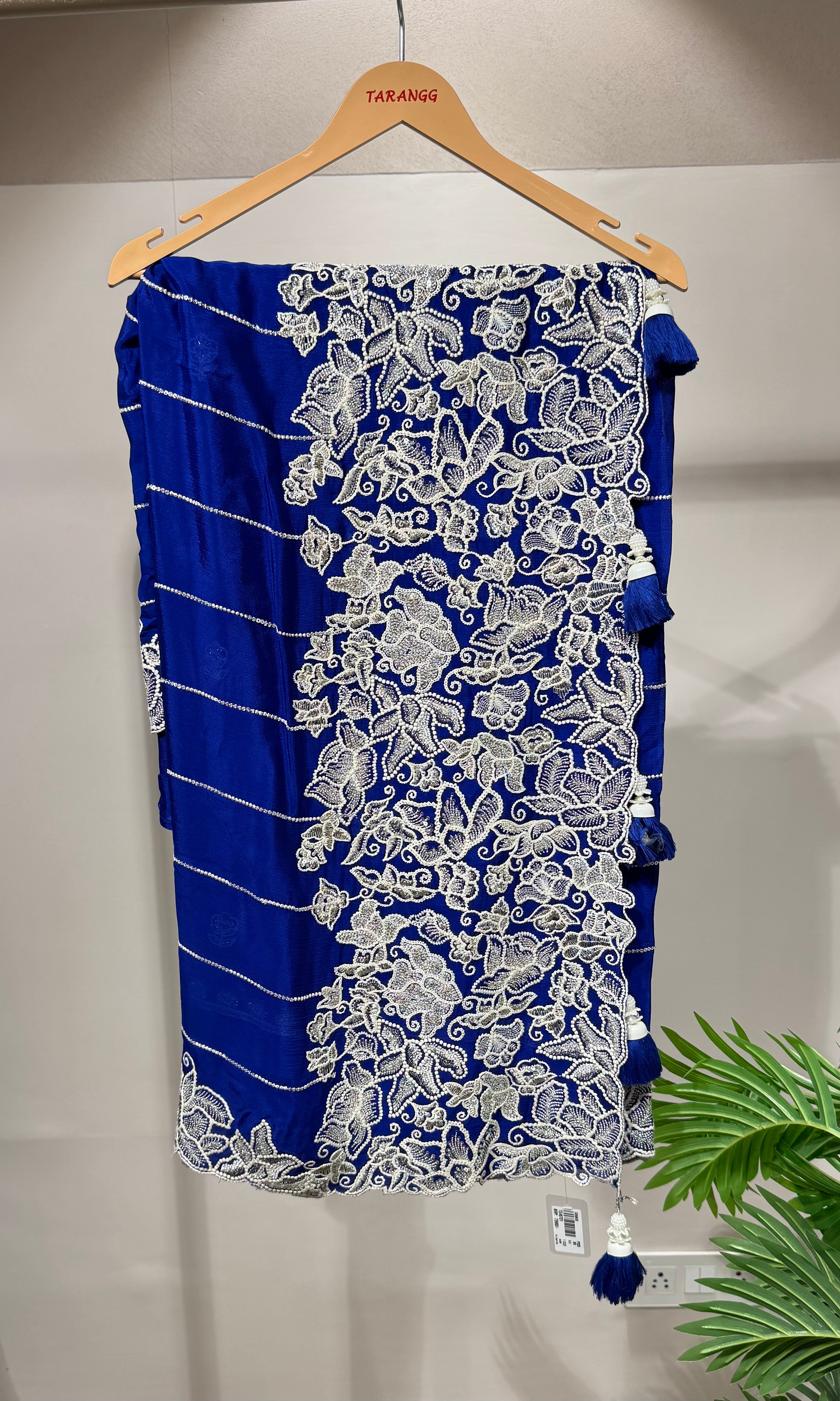 royal blue designer saree with blouse