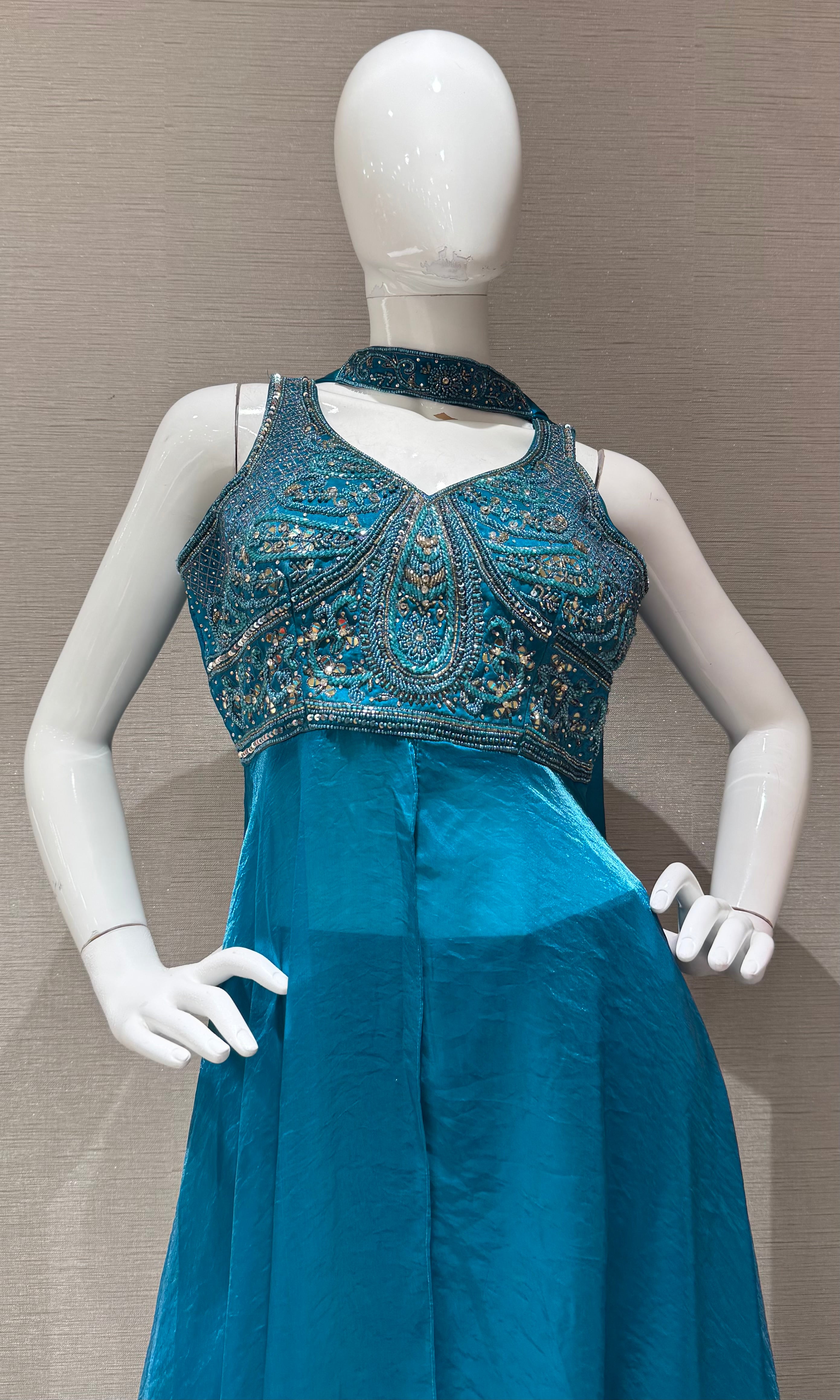 Rama Blue front slit anarkali with palazzo Pants