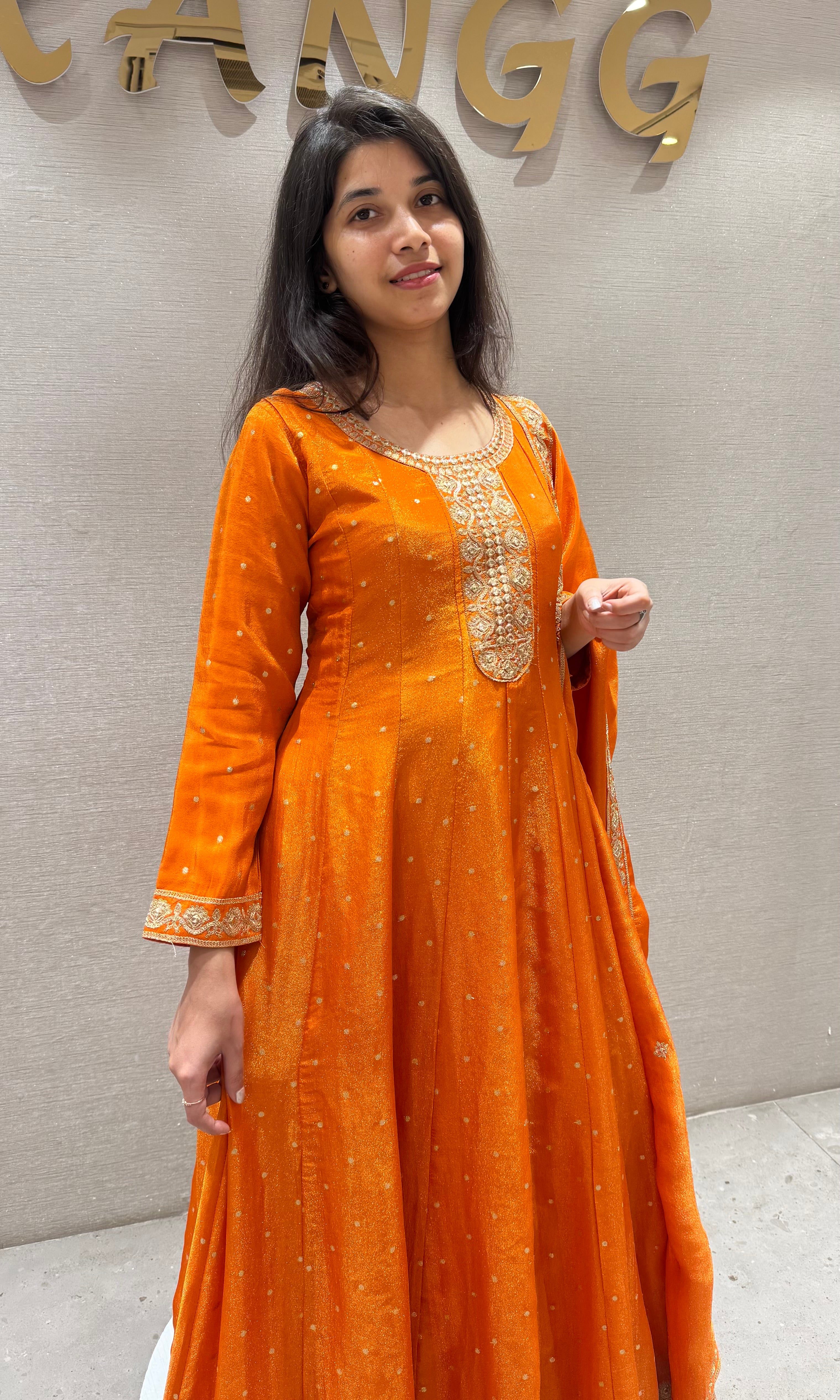 Orange golden Anarkali