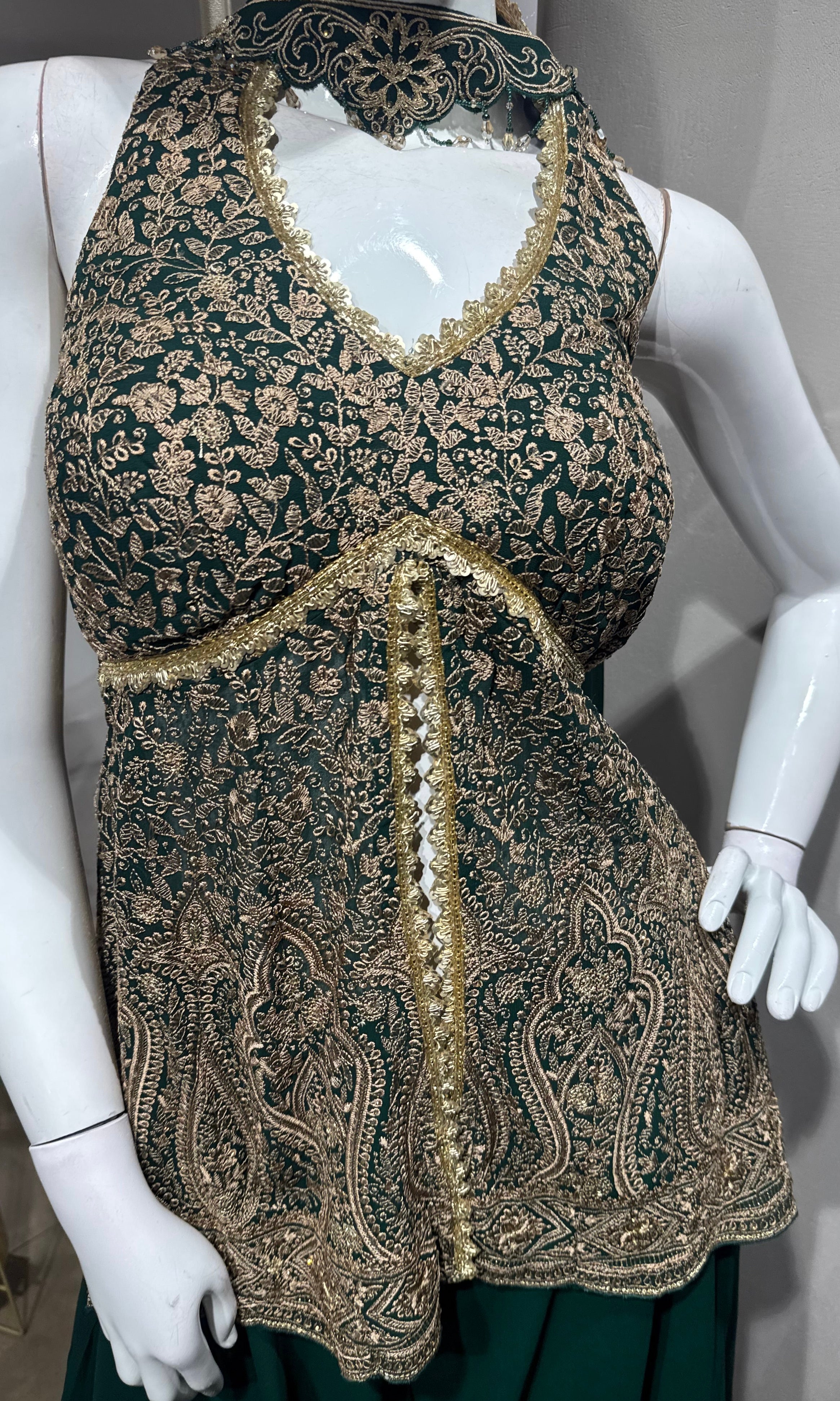 Green Golden Embroidered Palazzo Set