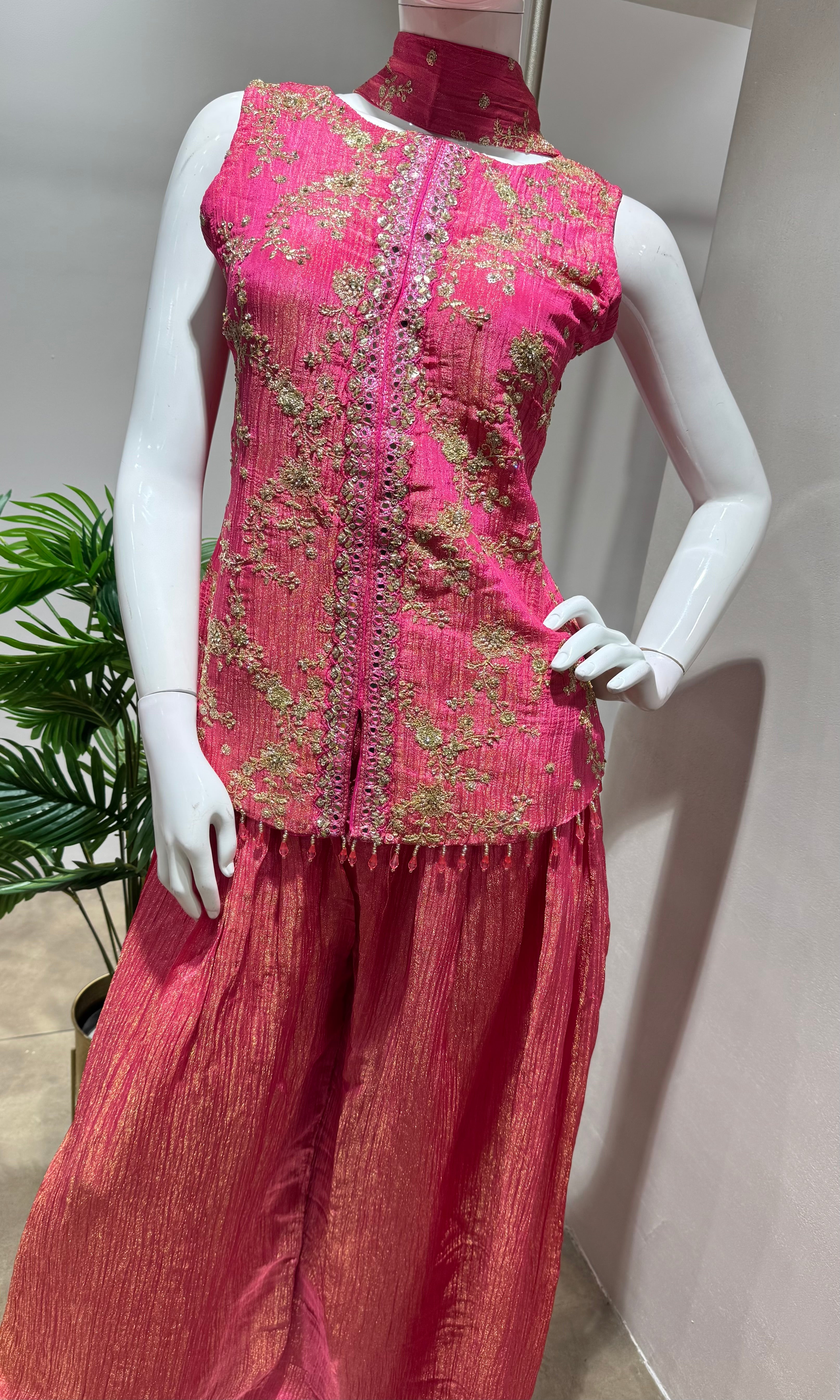 PINK GOLDEN ETHNIC PALAZZO SET