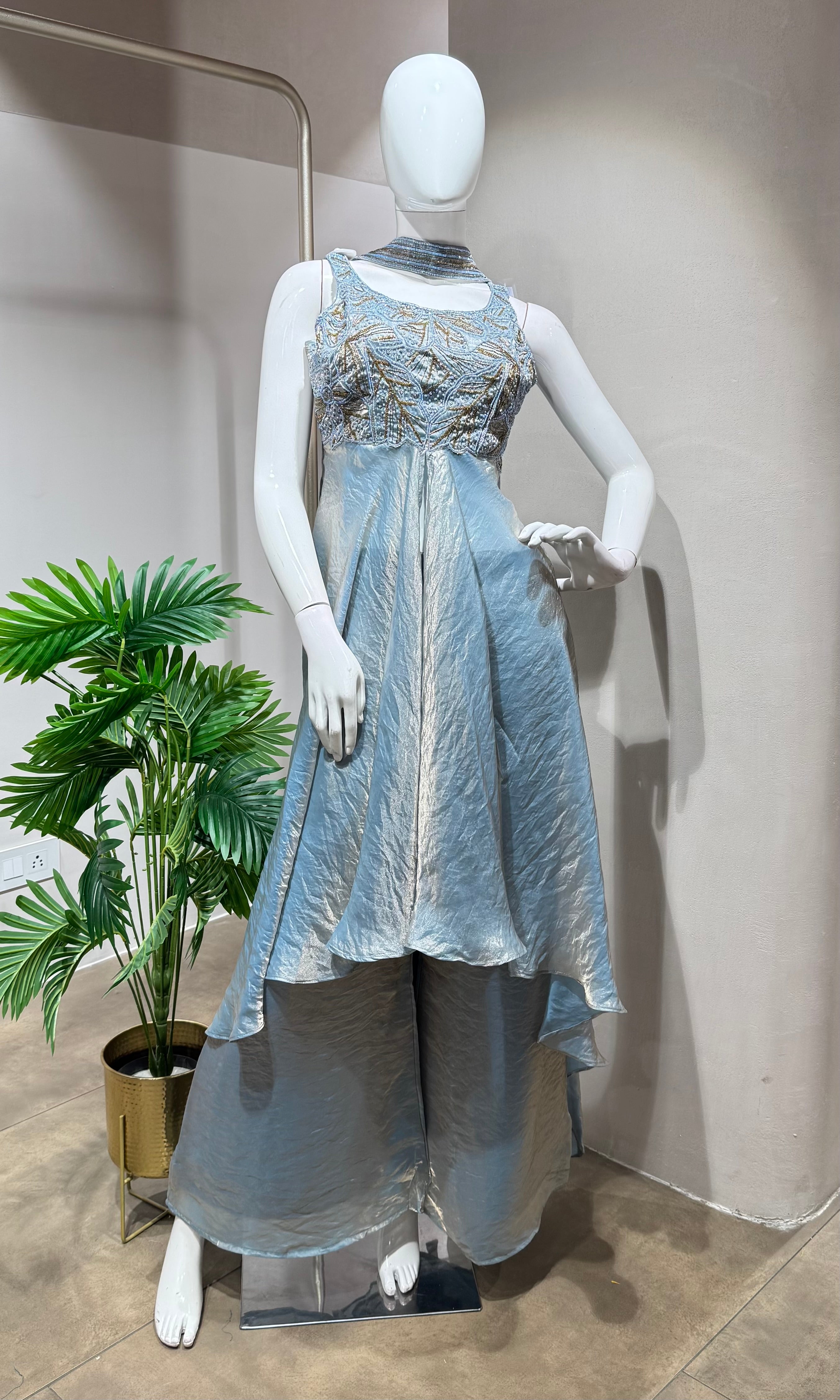 SKY BLUE A LINE SHIMMER TISSUE PALAZZO