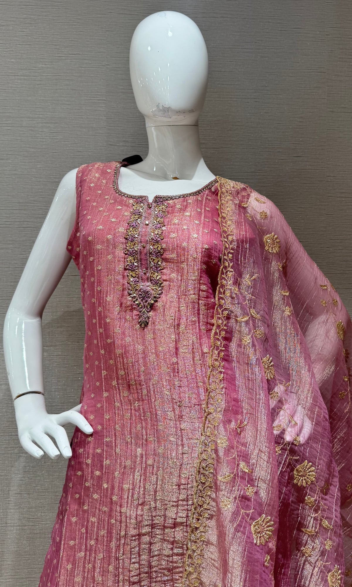 Light pink Shimmer Golden ethnic kurta set