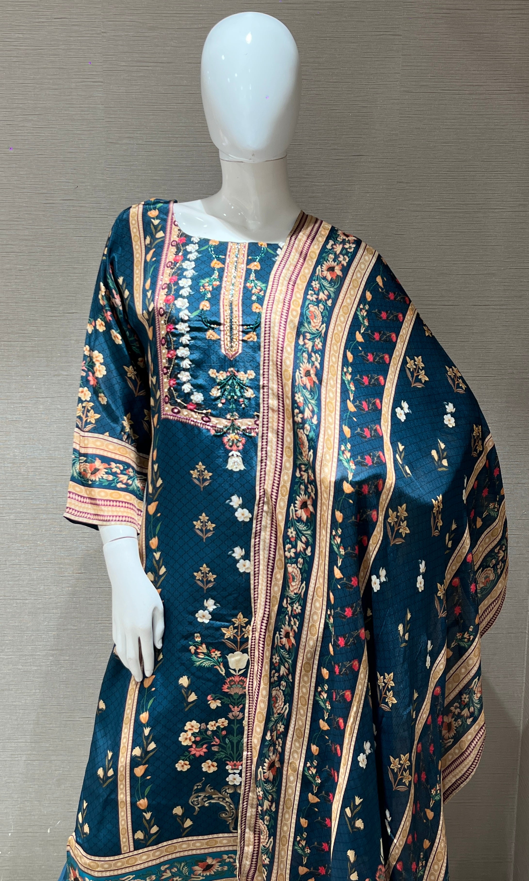 Peacock blue tussar silk kurta set