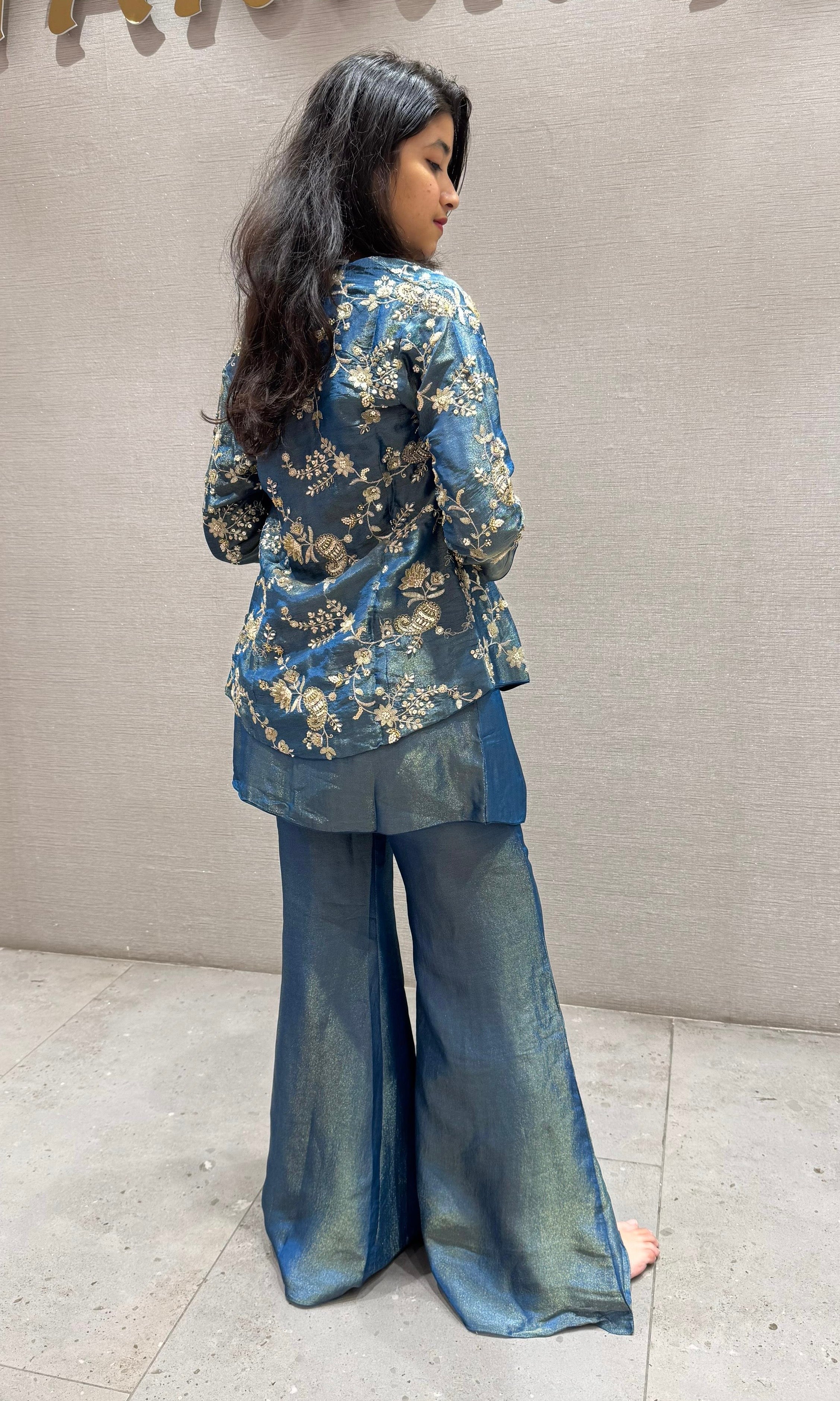 Midnight Teal Embroidered Indo-Western Co-ord Set
