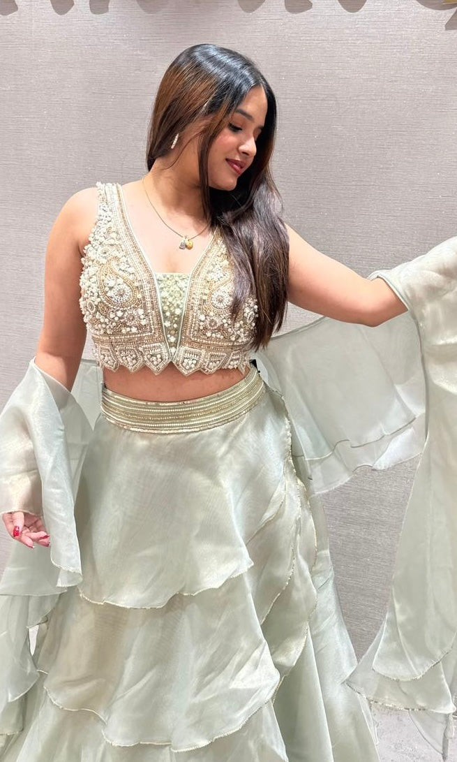 SAGE GREEN RUFFLE LEHENGA