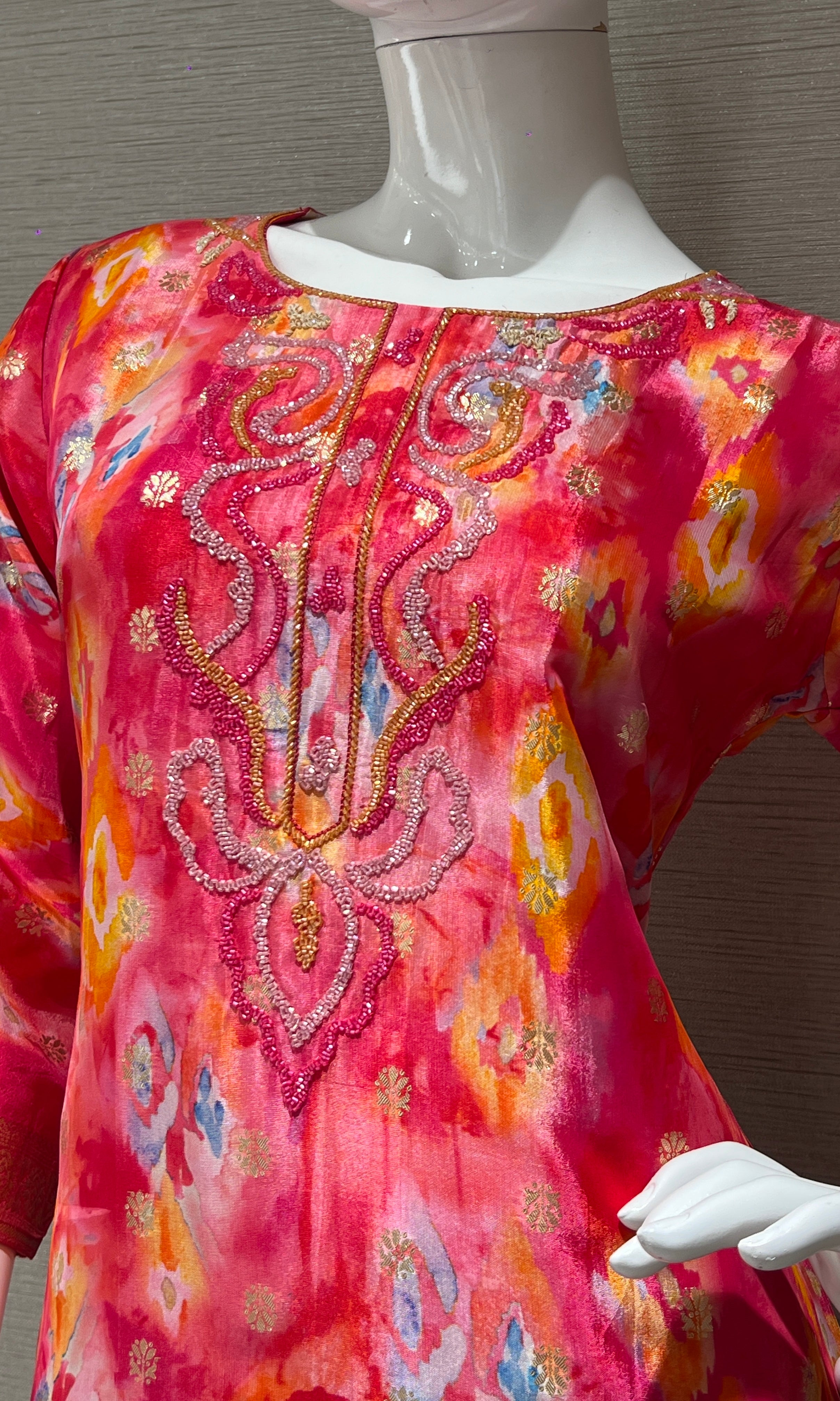 Pink Banarasi silk kurti