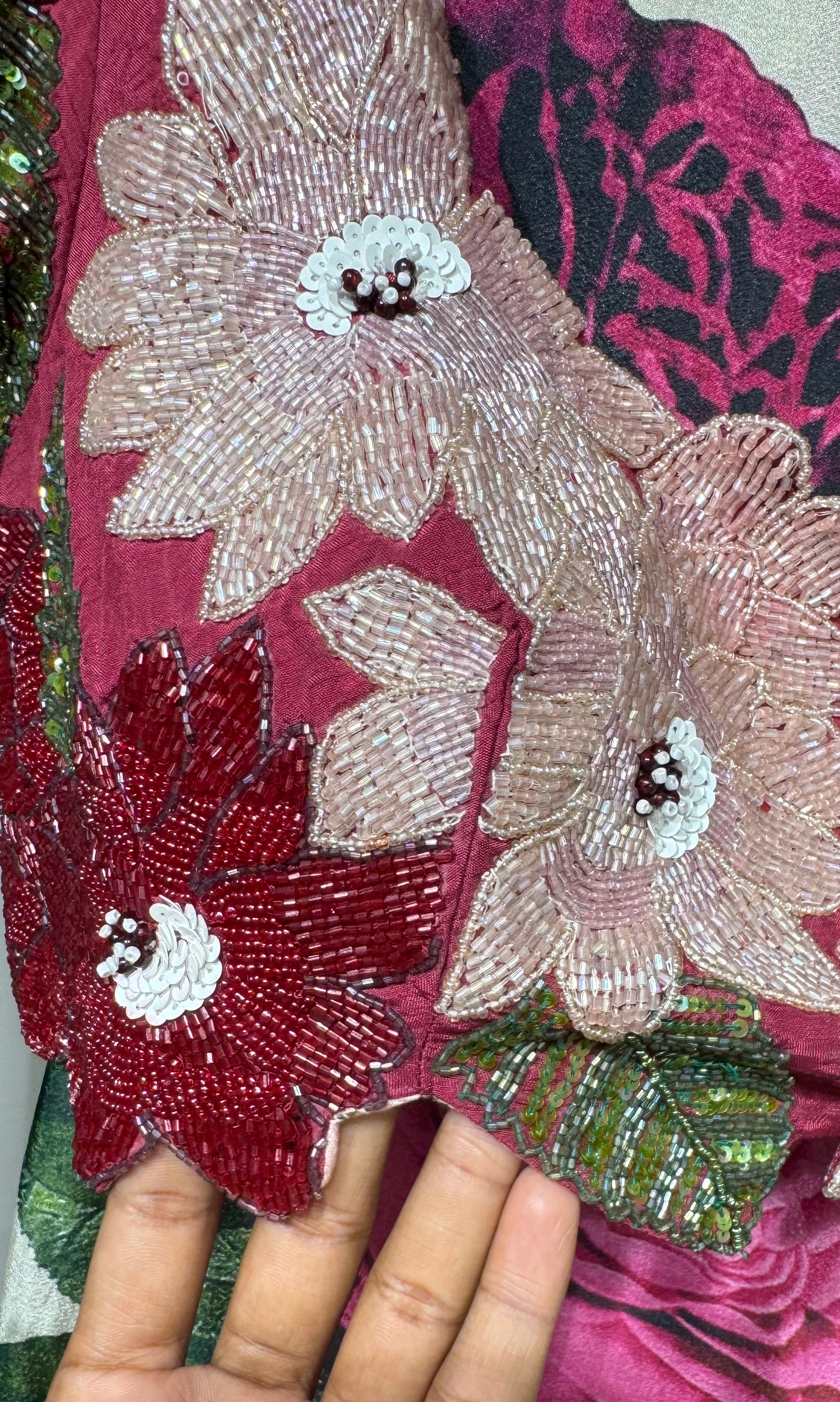 Cream modern saree floral print & layers