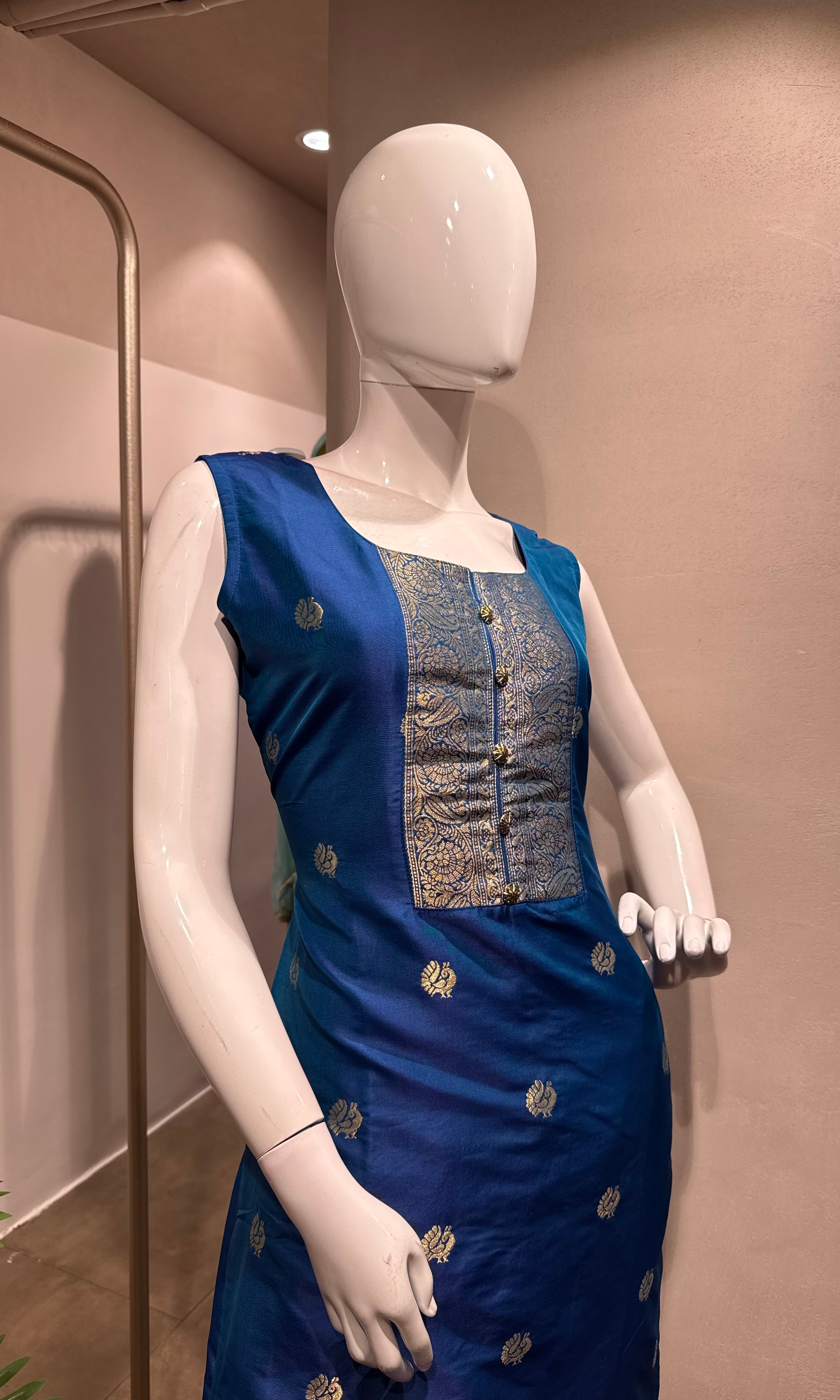 NAVY Blue Banarasi Silk Kurta Set