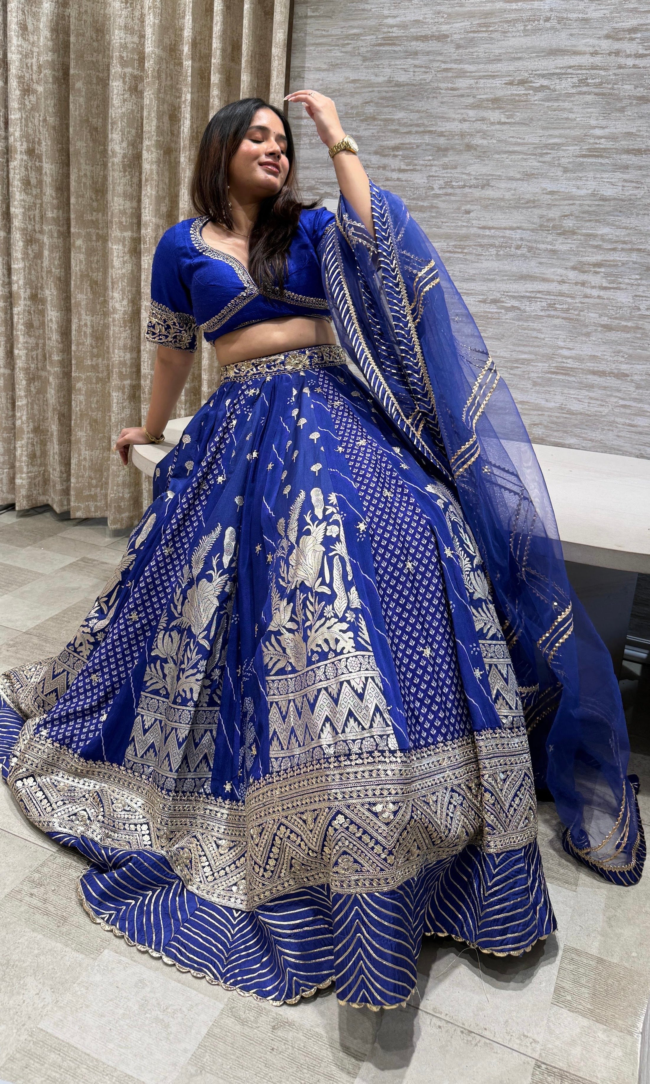 Blue golden embroidered Lehenga