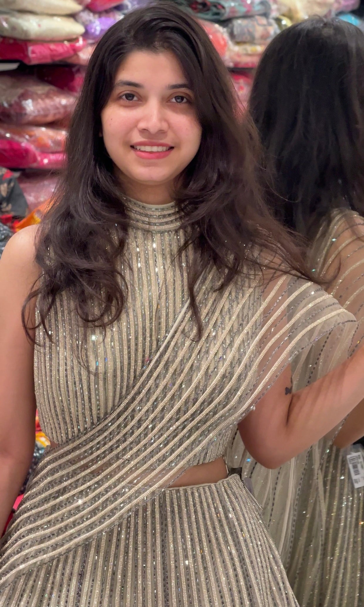 PISTA GREEN Gold Draped Lehenga Set