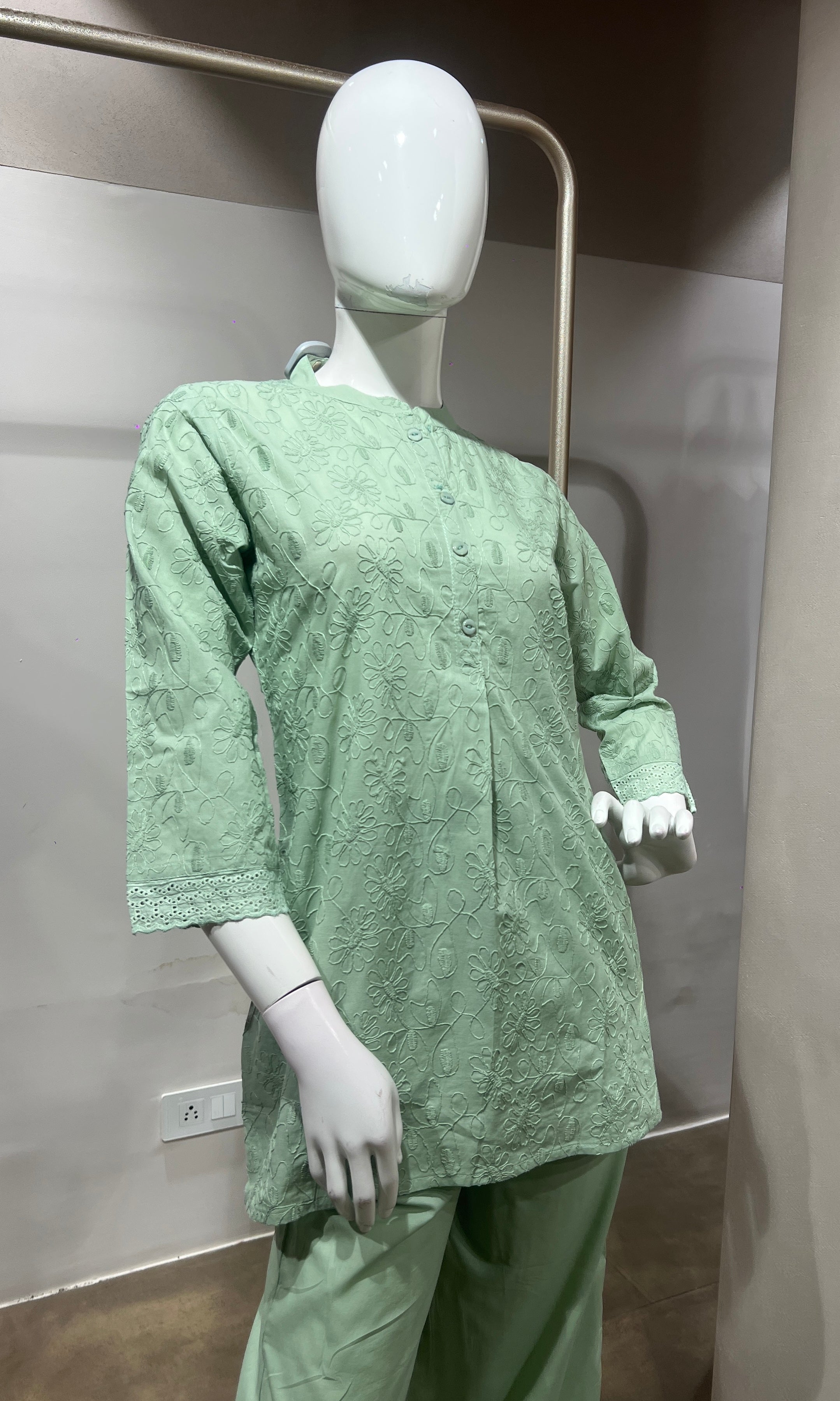 Pista green Cotton Ethnic Co-ord Set