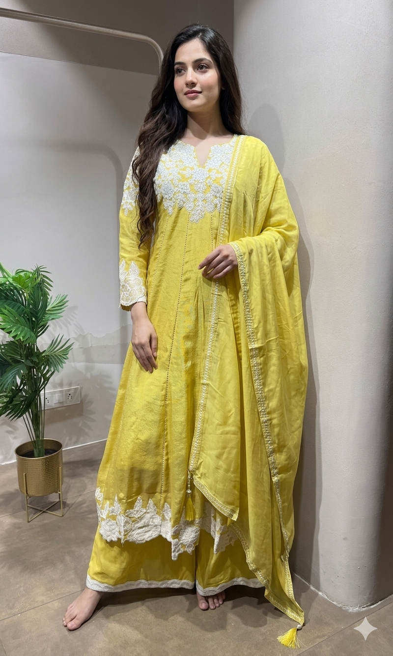 SUNSHINE Yellow Embroidery ANARKALI Set