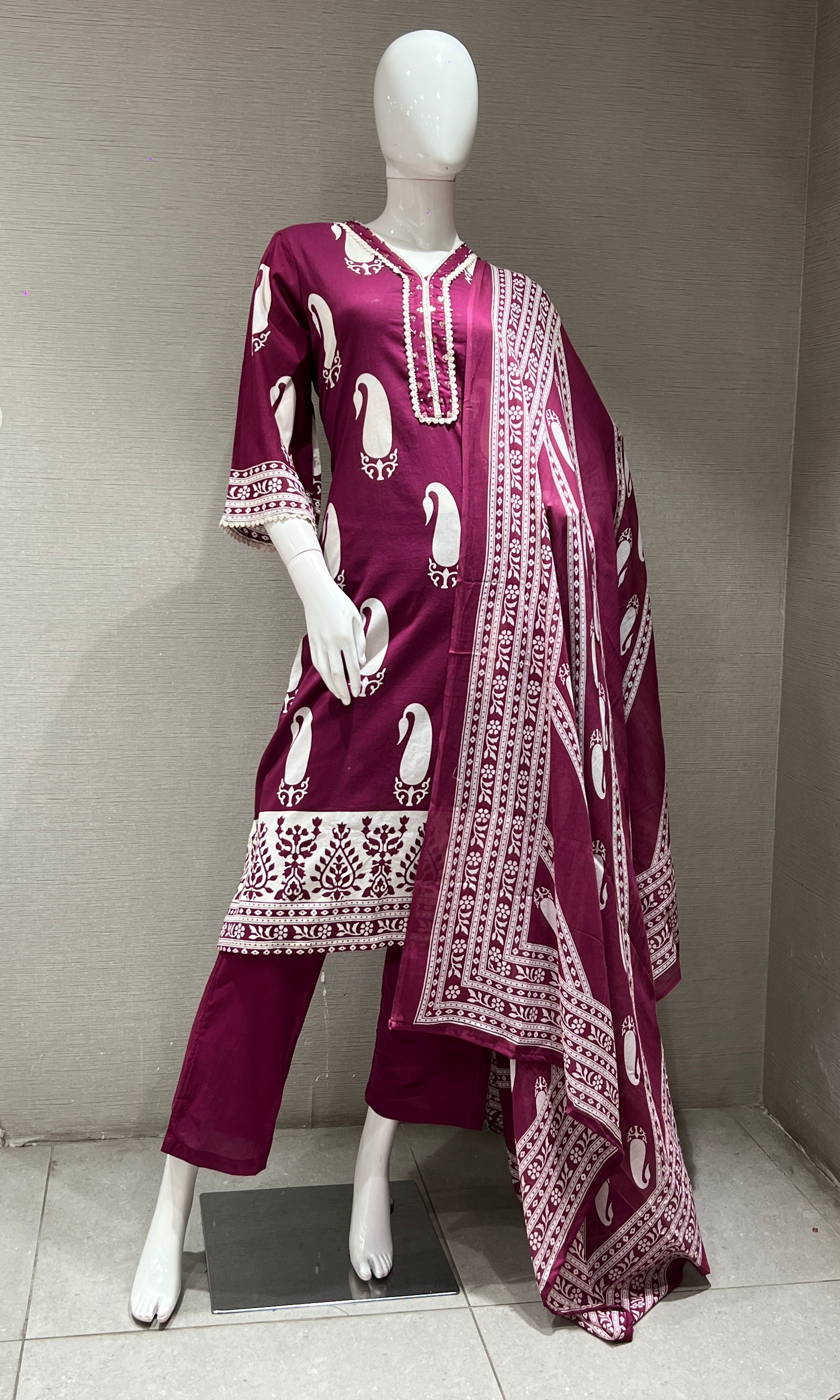Purple EMBROIDERED PRINTED KURTA SET