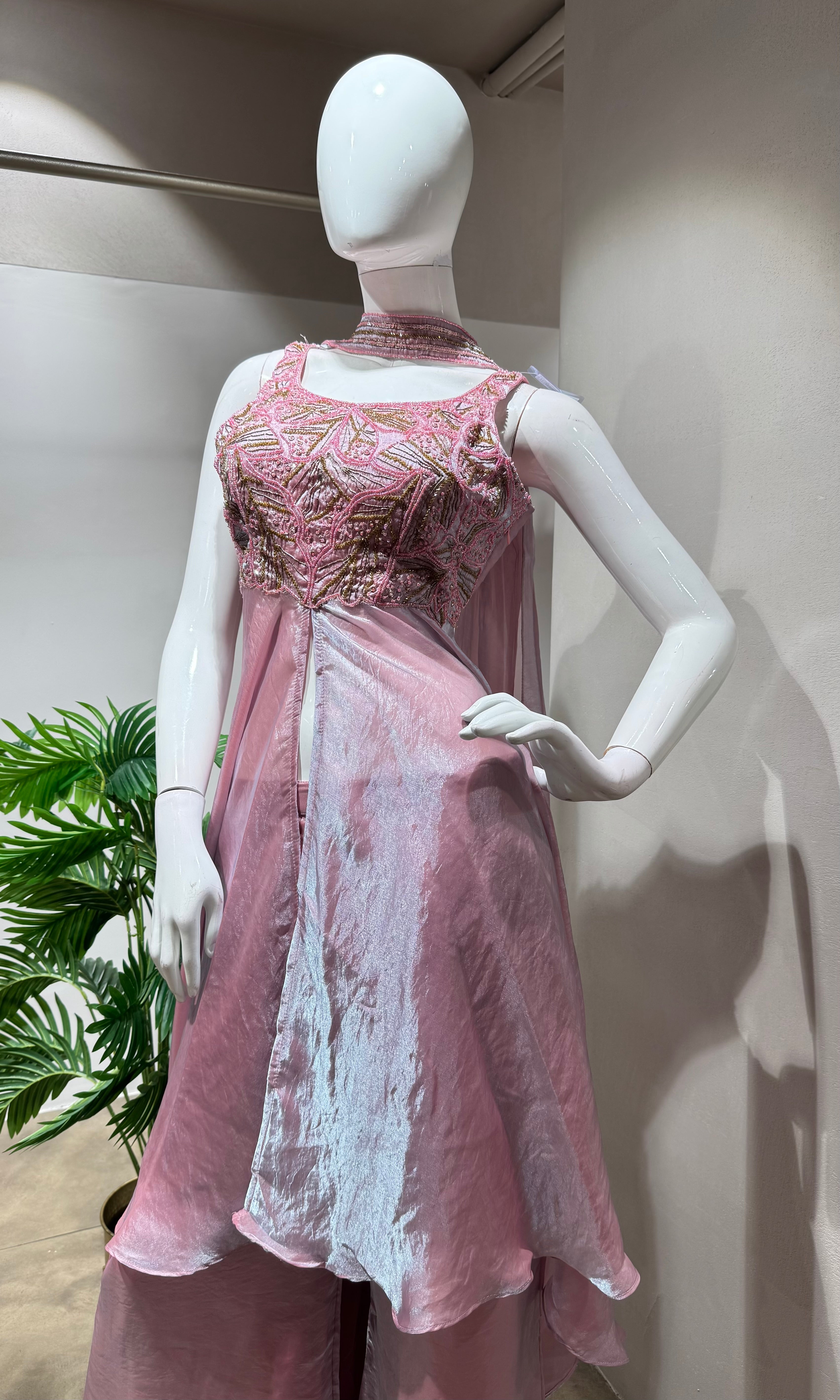 PINK A LINE SHIMMER TISSUE PALAZZO SET