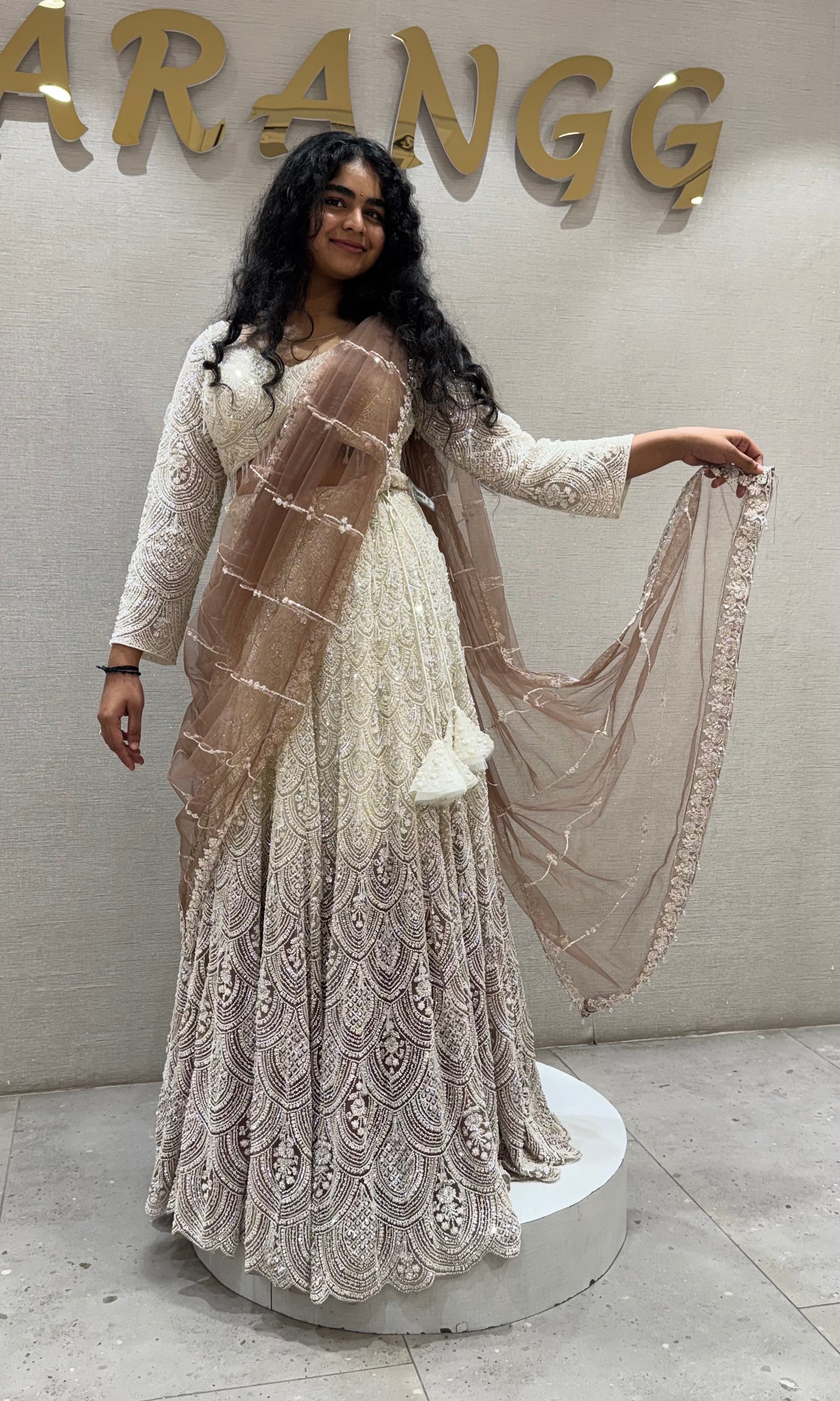 Brown Designer Lehenga with Embellished Net Dupatta