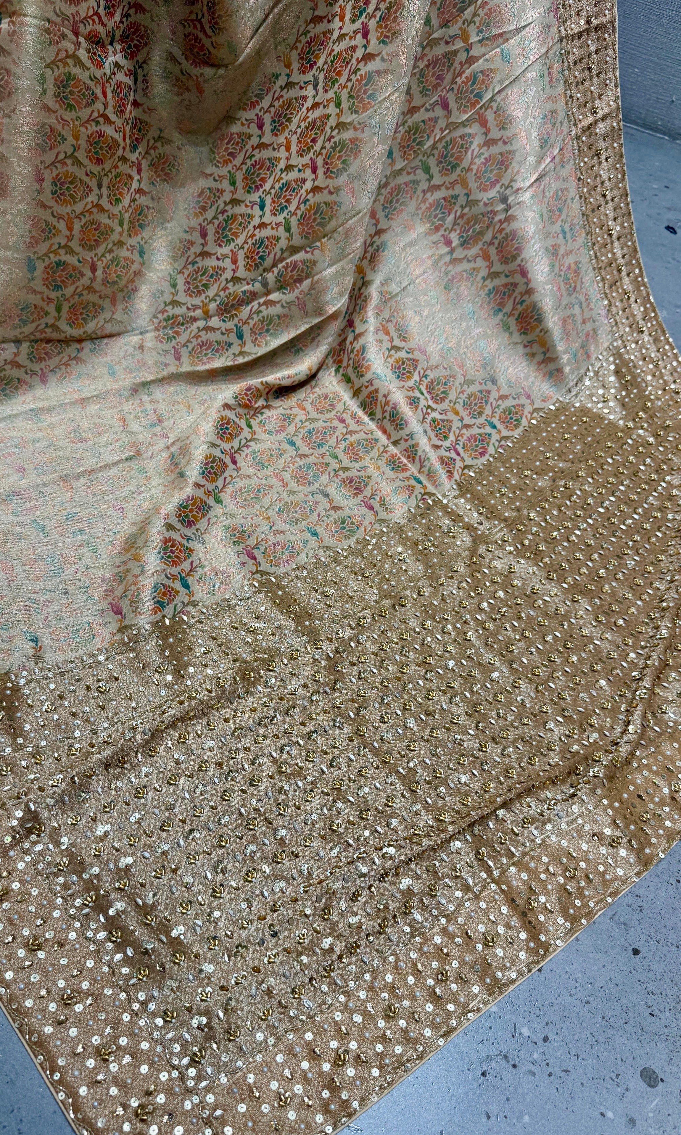 Golden Peach Banarasi saree with ready blouse